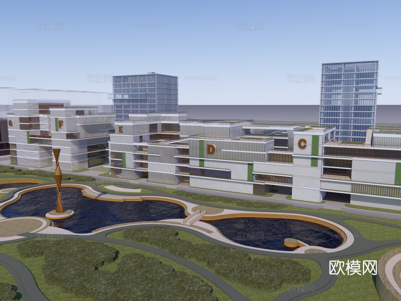 办公建筑办公楼  产业园su模型下载（渲染图3）