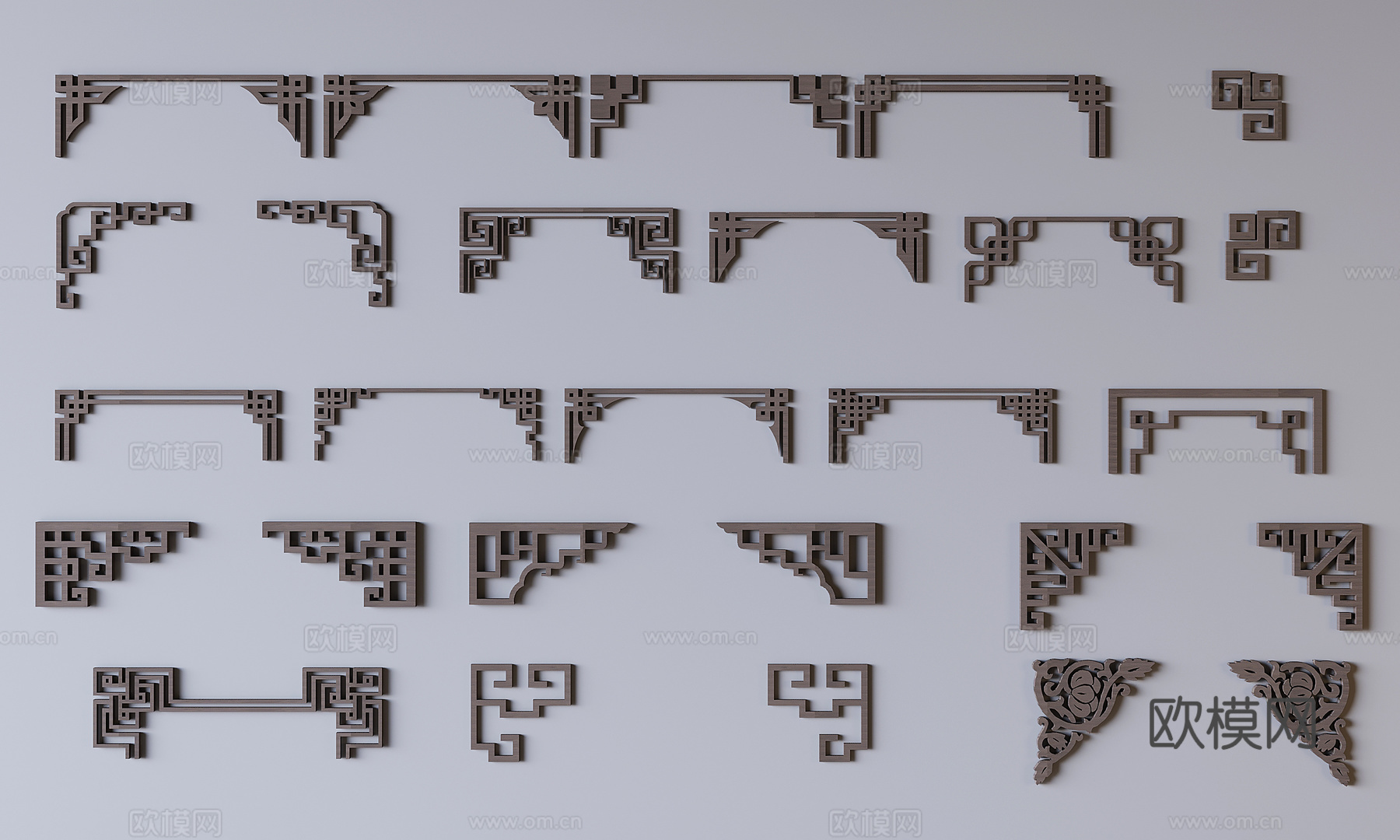 新中式雕花花格 雕花线条 角花3d模型