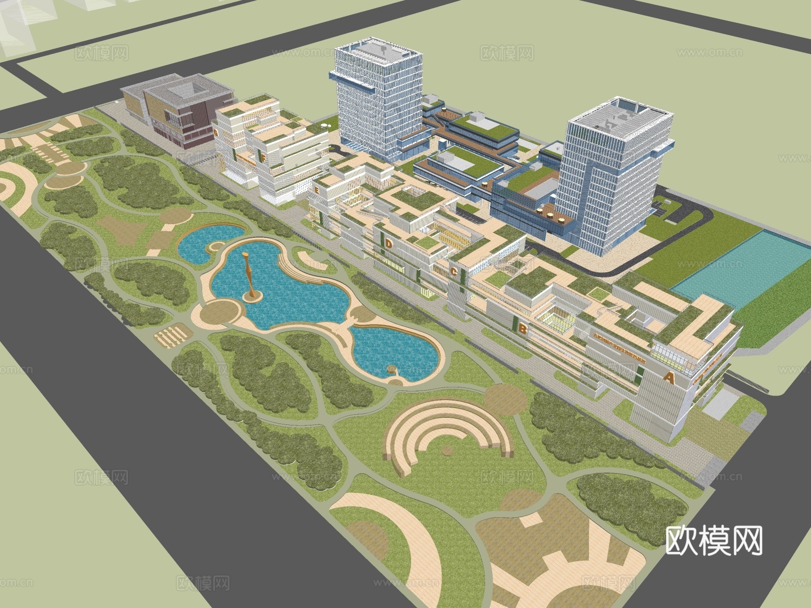 办公建筑办公楼  产业园su模型下载（渲染图1）