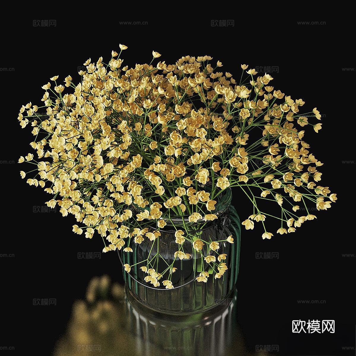 现代花瓶 花艺 鲜花3d模型