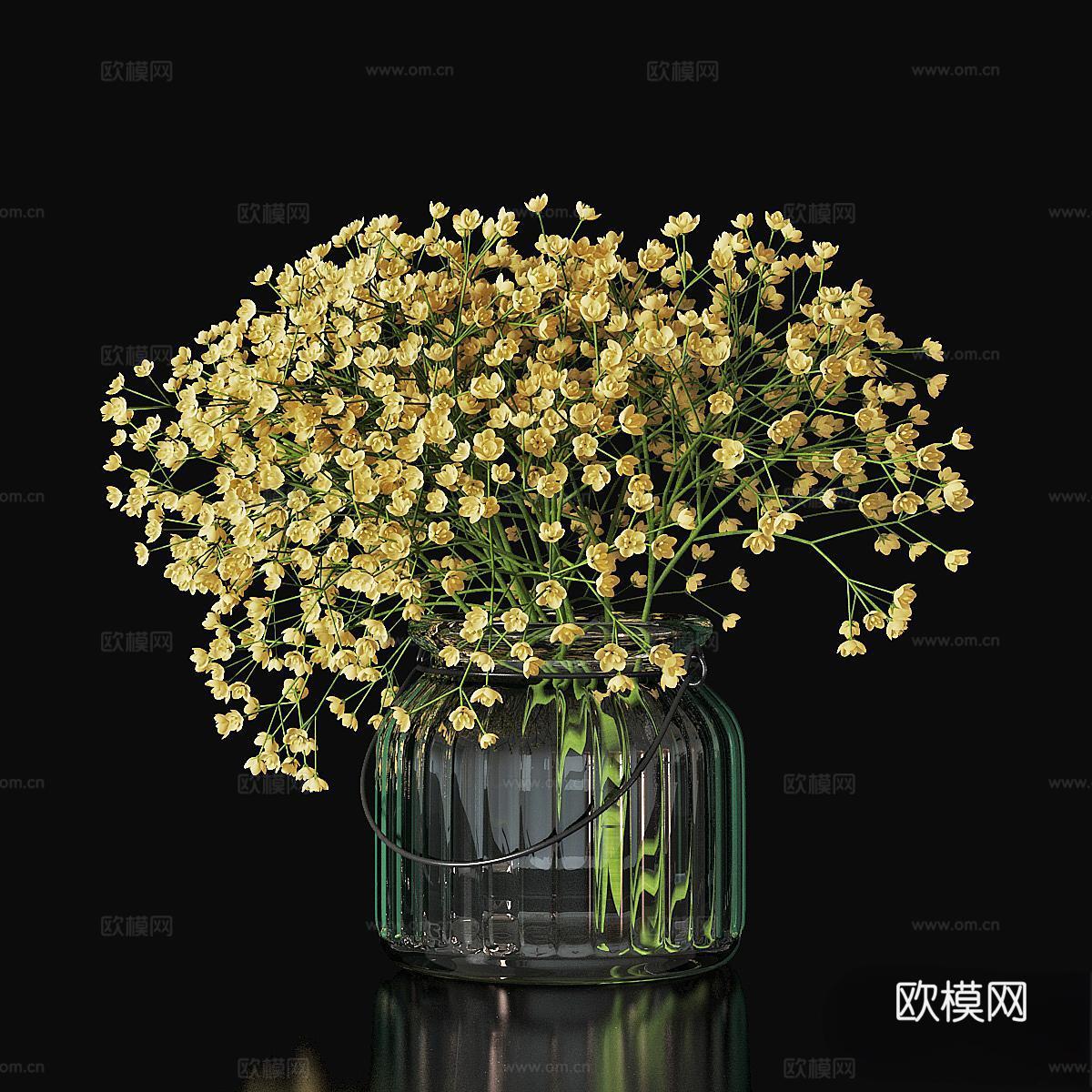 现代花瓶 花艺 鲜花3d模型