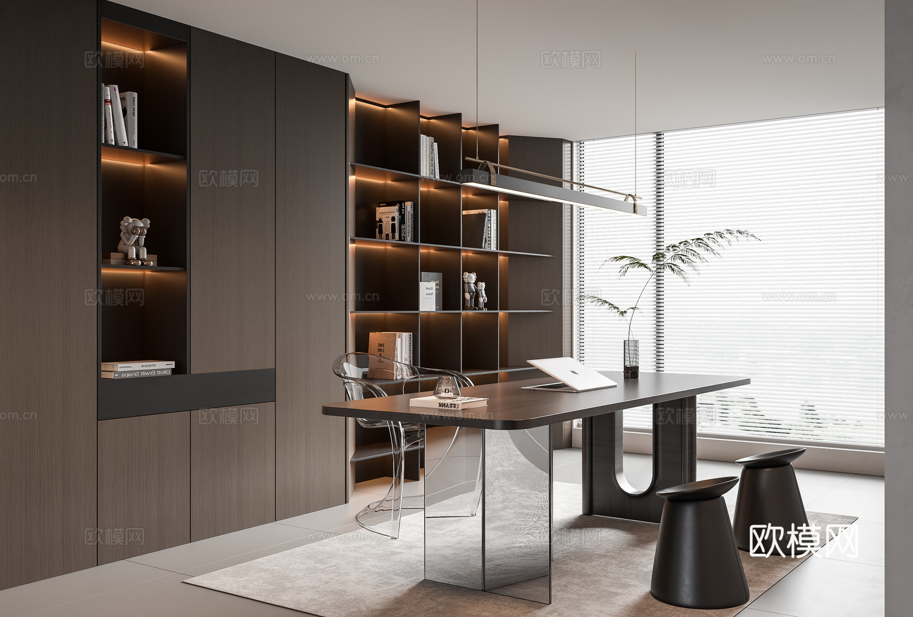 现代书房3d模型下载