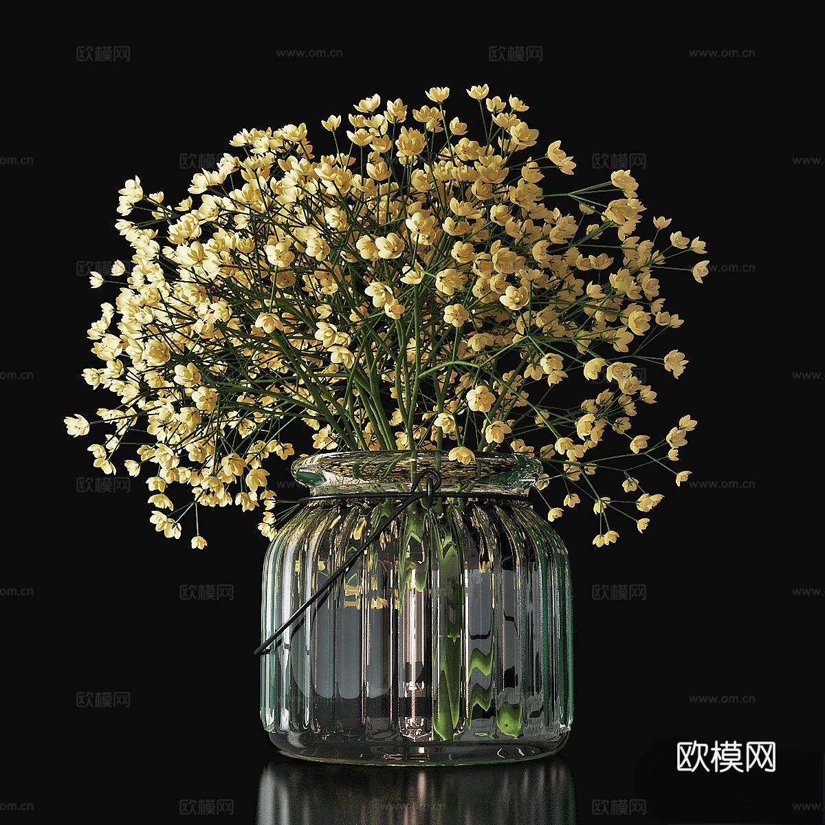 现代花瓶 花艺 鲜花3d模型