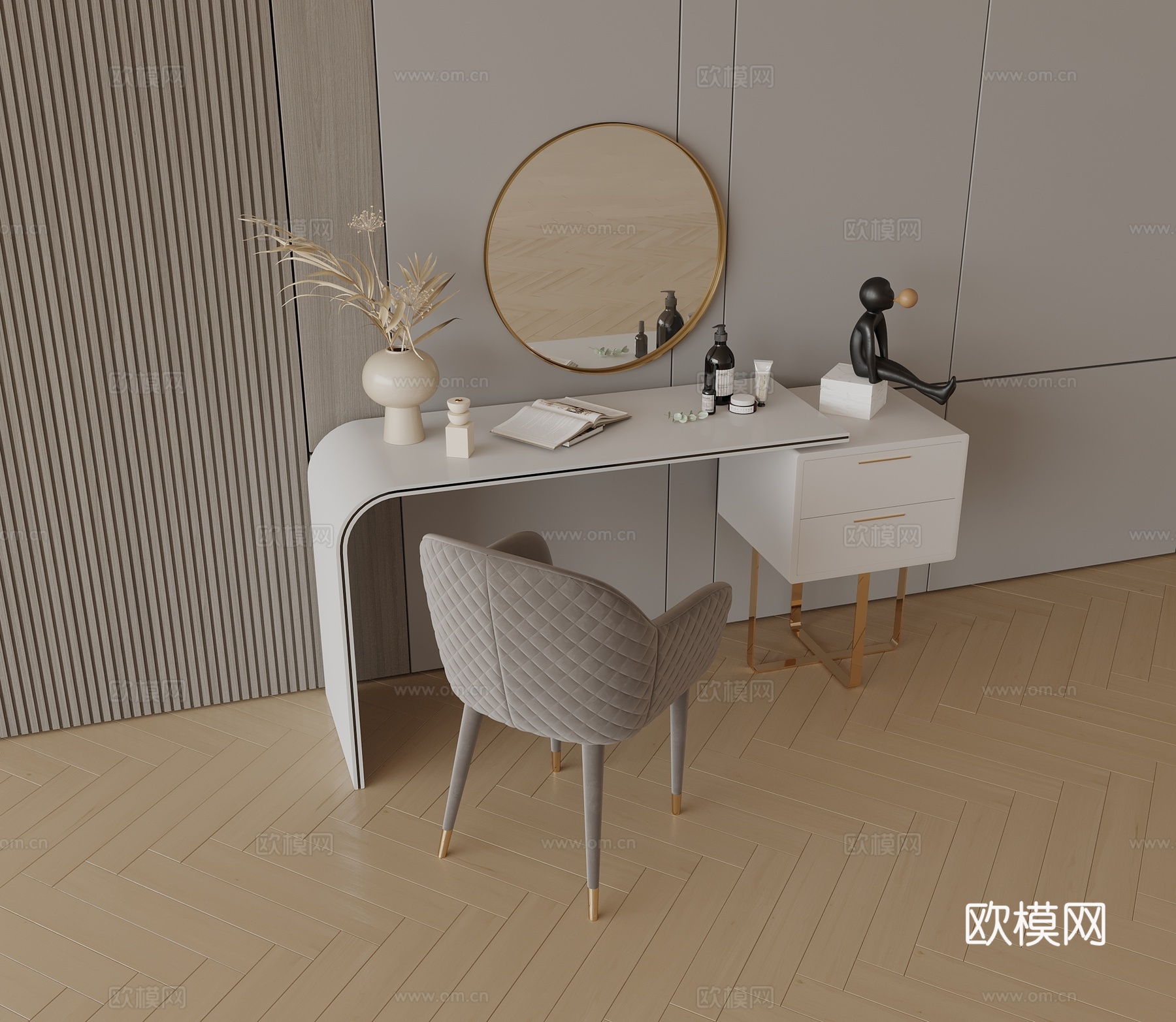 现代梳妆台 梳妆凳3d模型