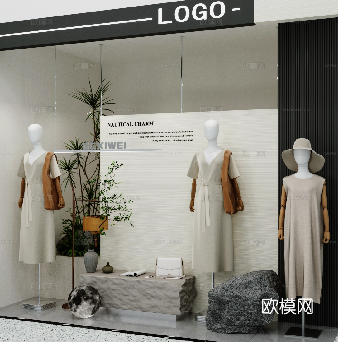 现代服装店 服装店橱展示区su模型