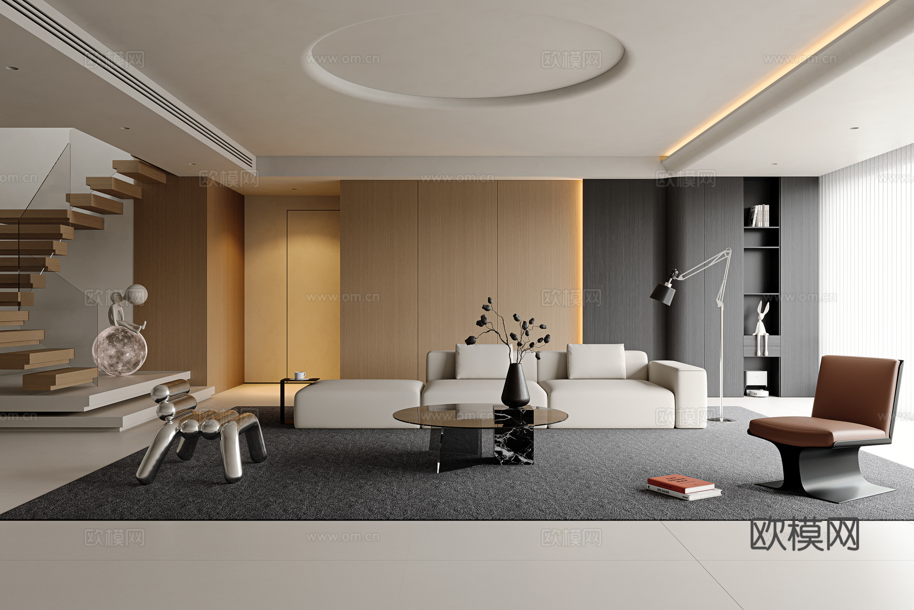 现代客厅3d模型下载（渲染图1）