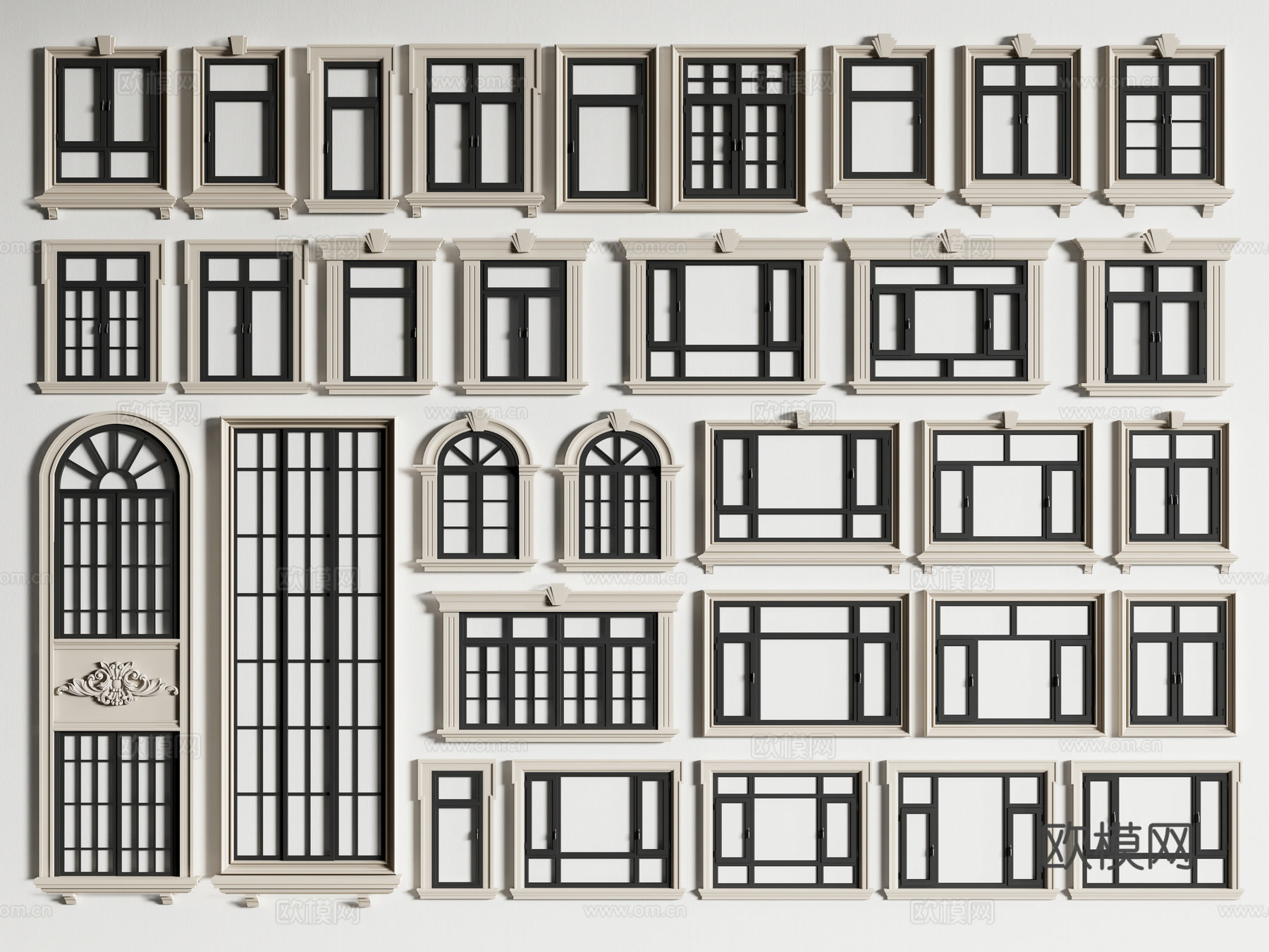 欧式窗户 平开窗 落地窗 拱形窗户3d模型