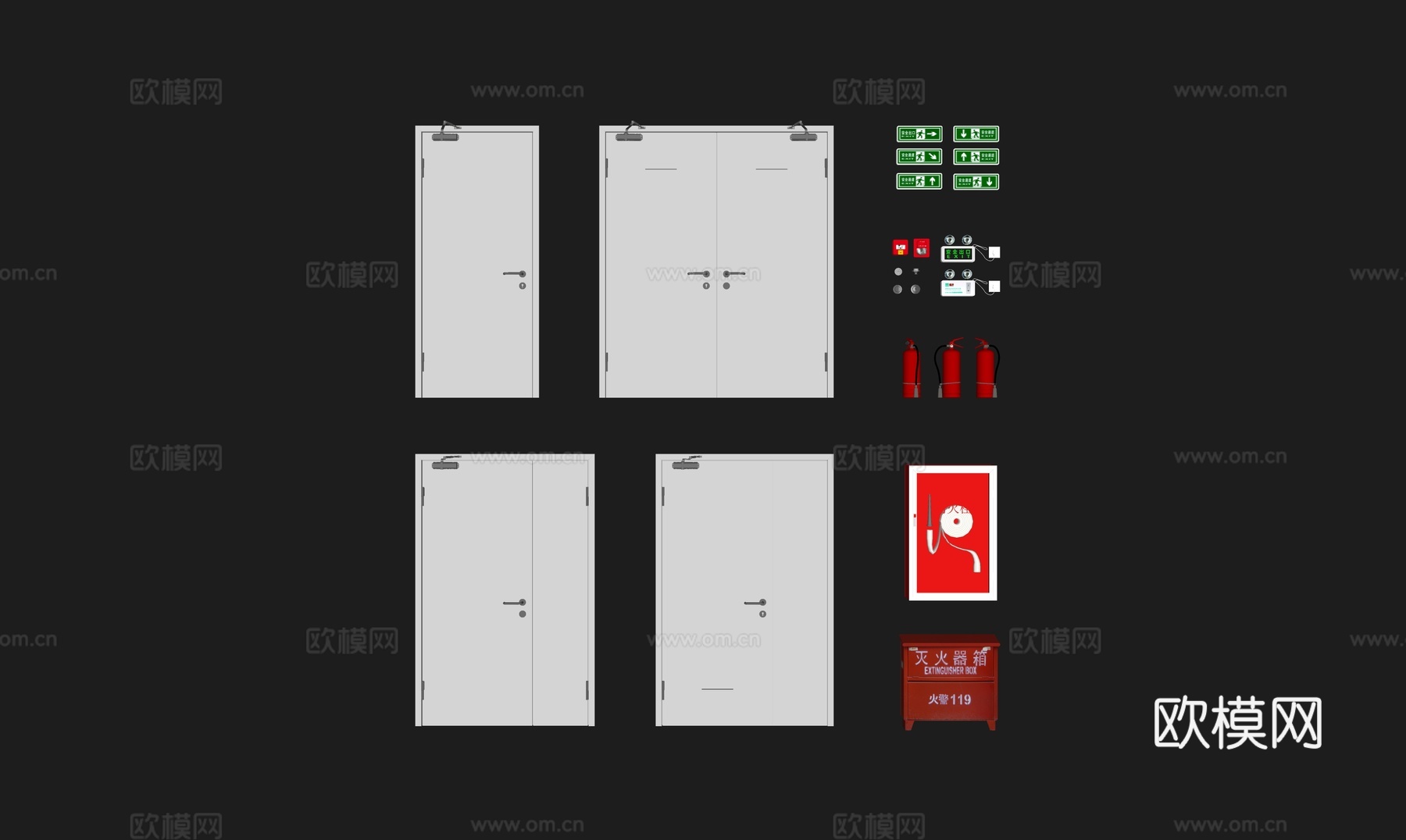 防火门 消防门 灭火器 消防设备su模型