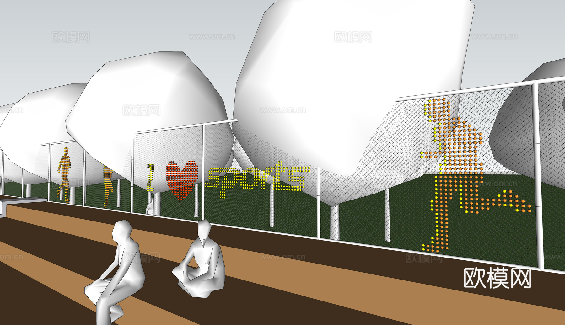 田径场围栏装饰 跑步剪影 运动剪影像素画su模型