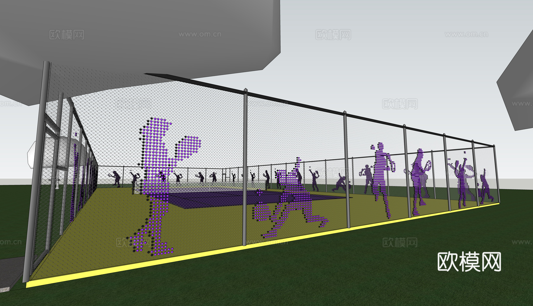 网球场 网球运动剪影像素画su模型