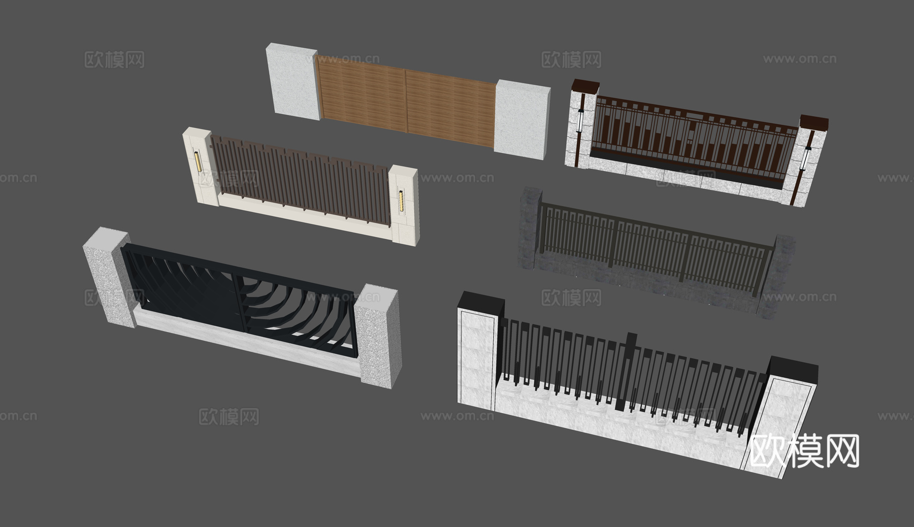 现代围墙 栏杆 扶手su模型