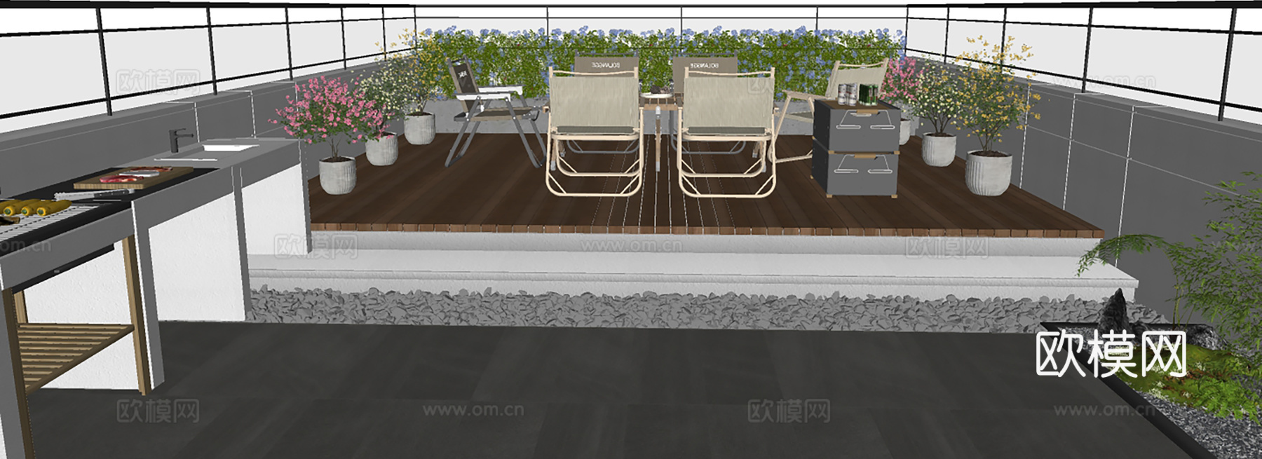 现代居家庭院 花园 屋顶花园su模型