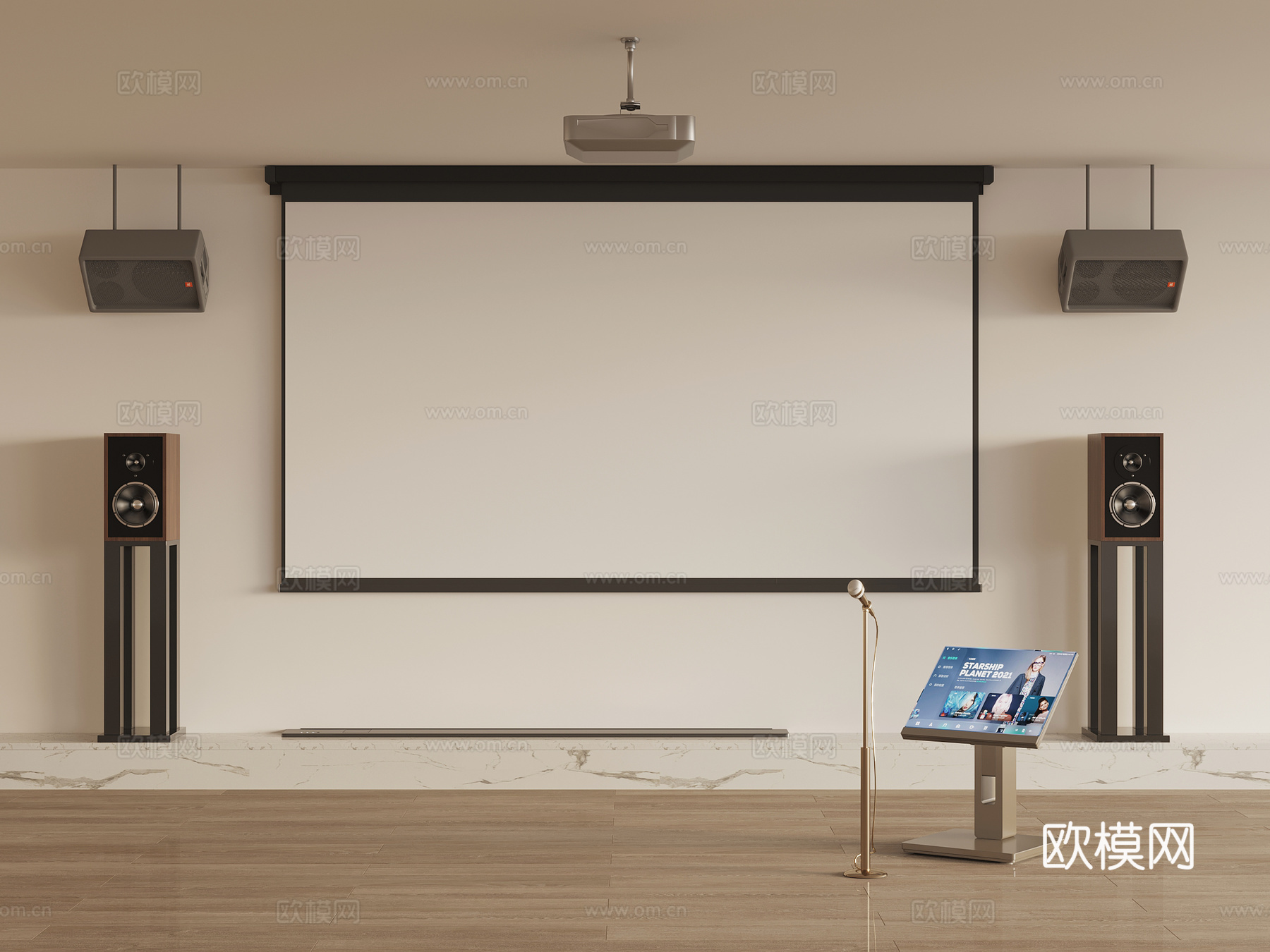 音响 麦克风 投影仪 点歌屏su模型下载（渲染图2）
