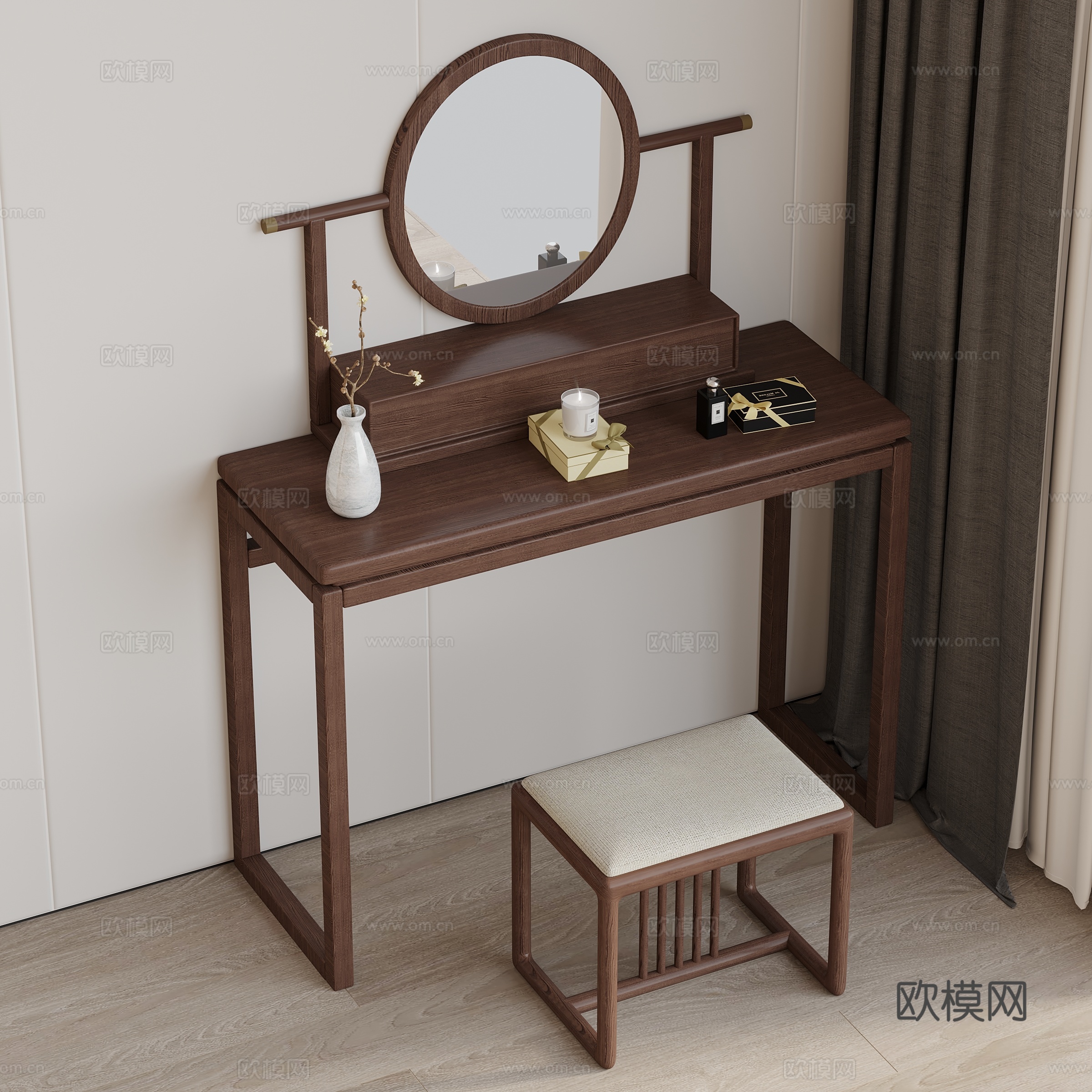 新中式梳妆台su模型下载（渲染图2）