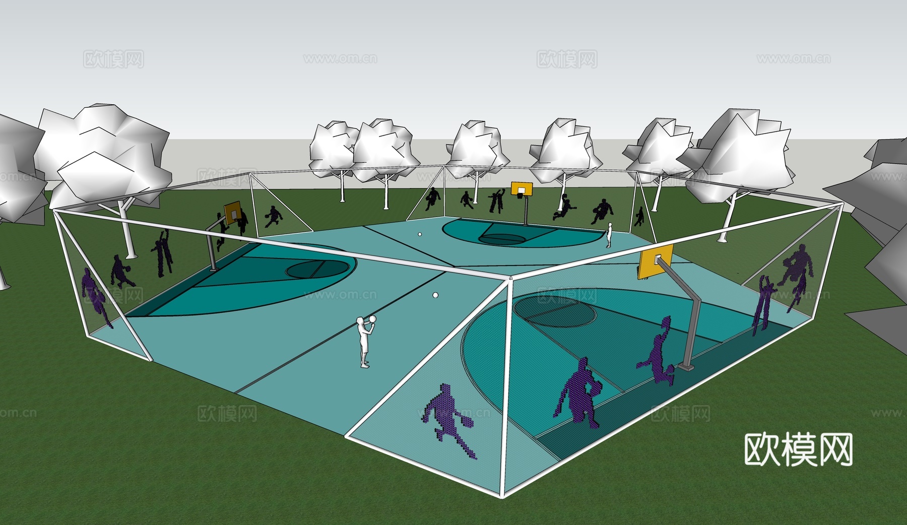 创意篮球场su模型