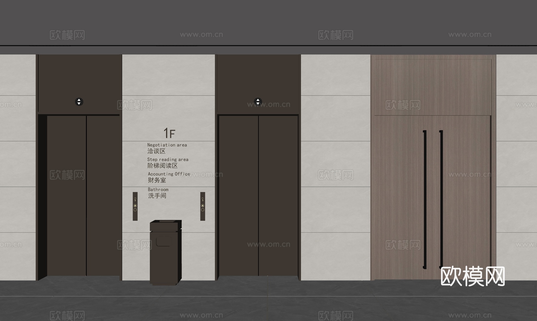 写字楼电梯厅su模型