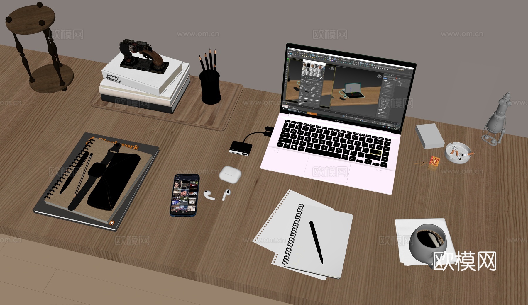 现代写字桌 电脑 笔记本su模型