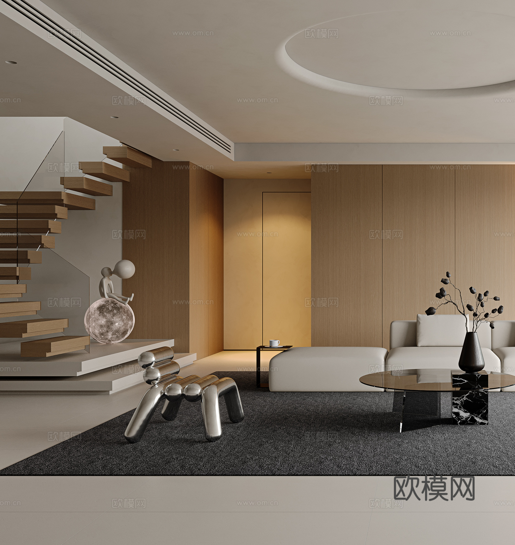 现代客厅3d模型下载（渲染图2）