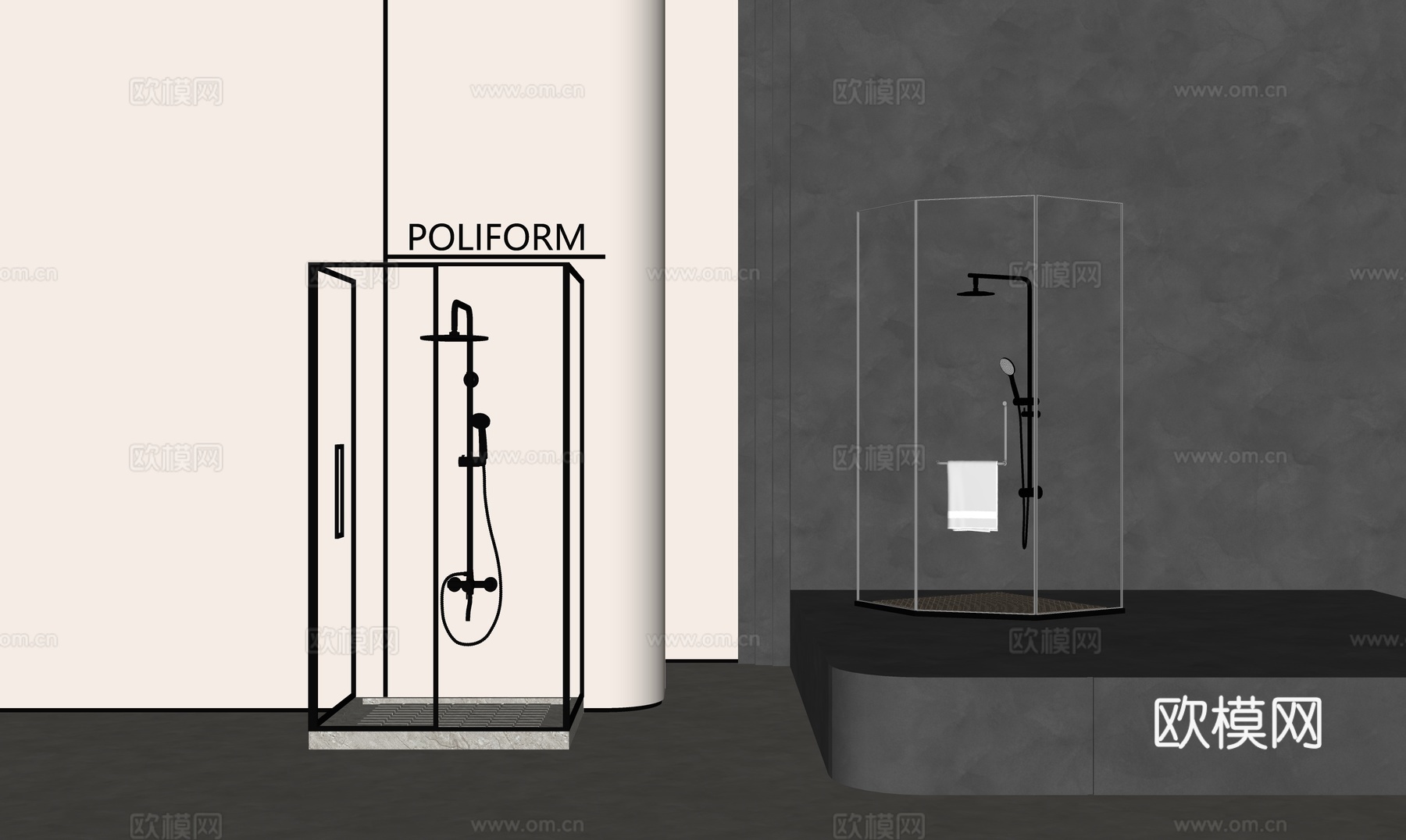 现代淋浴房 花洒su模型