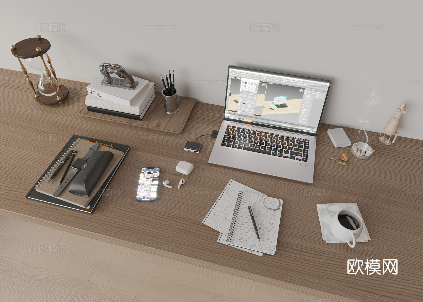 现代写字桌 电脑 笔记本su模型