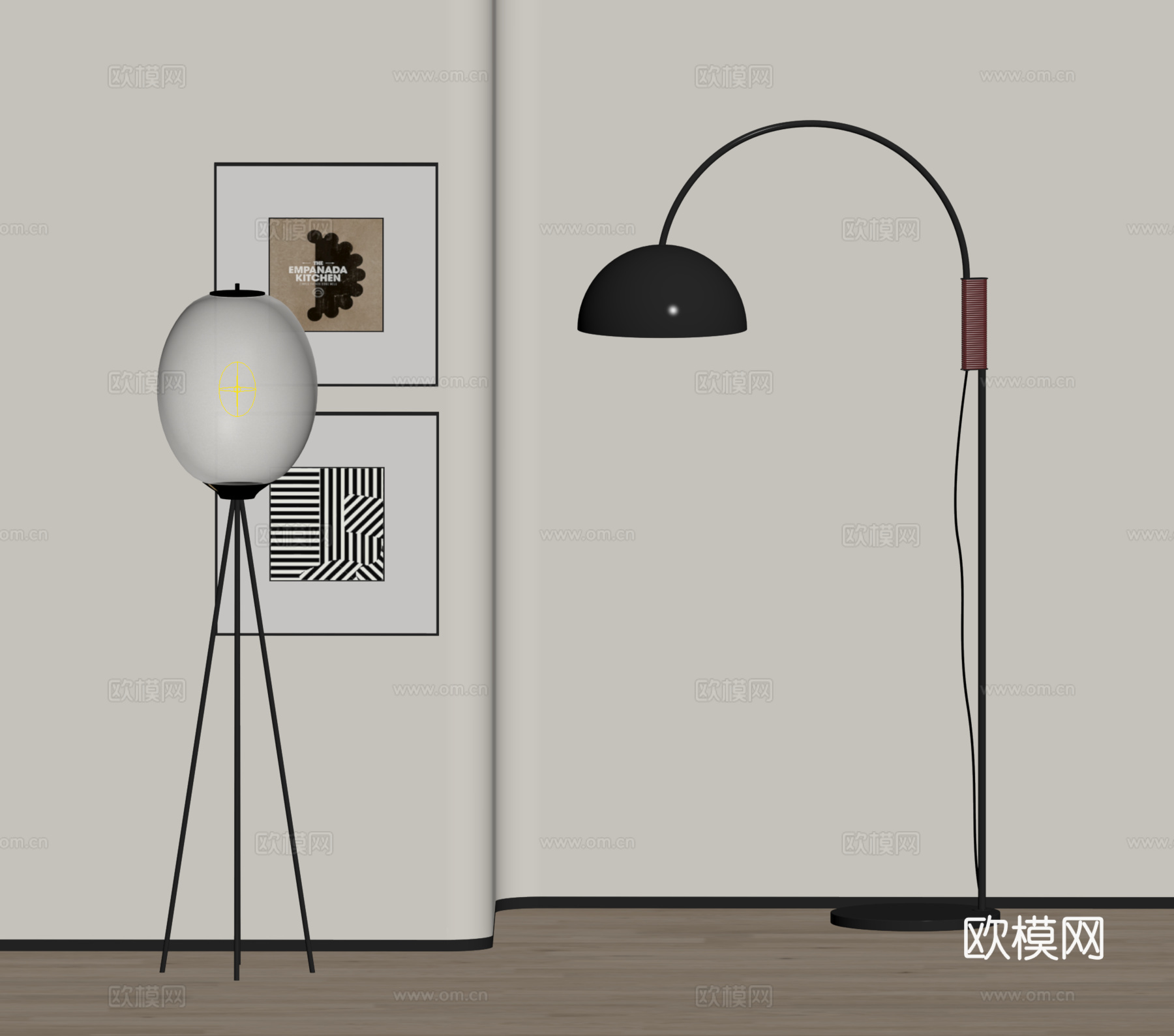 现代落地灯su模型下载（渲染图1）