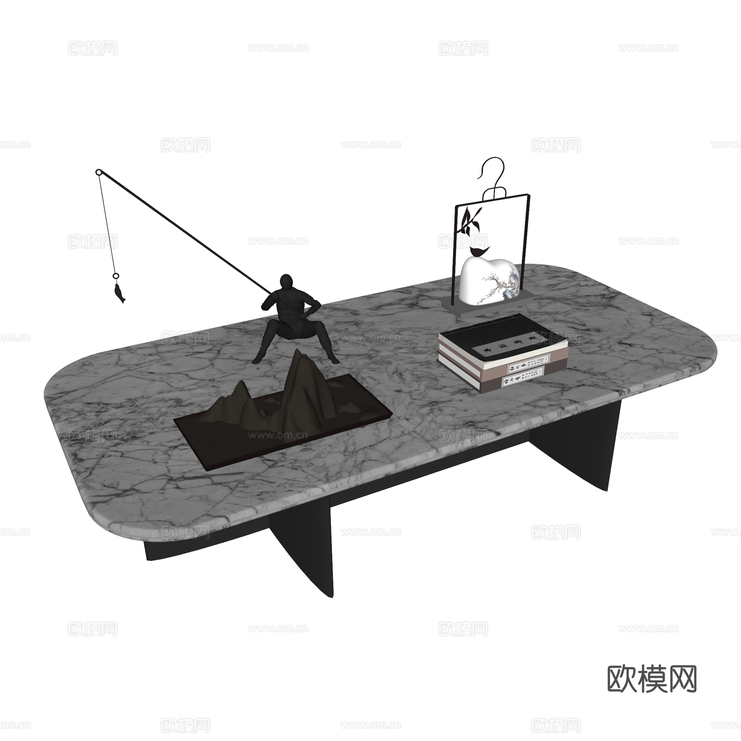 新中式茶几su模型下载（渲染图1）