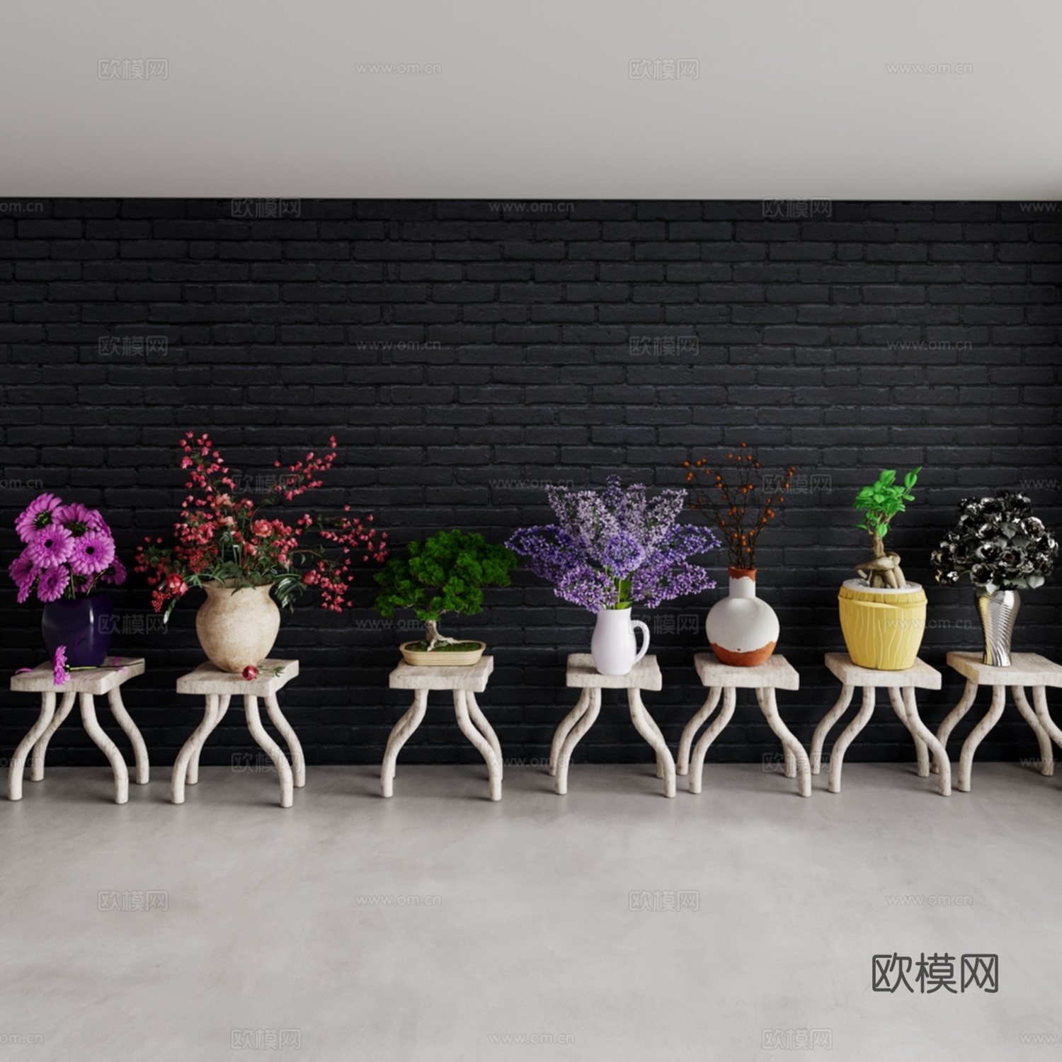 现代花瓶花艺 插花 鲜花3d模型