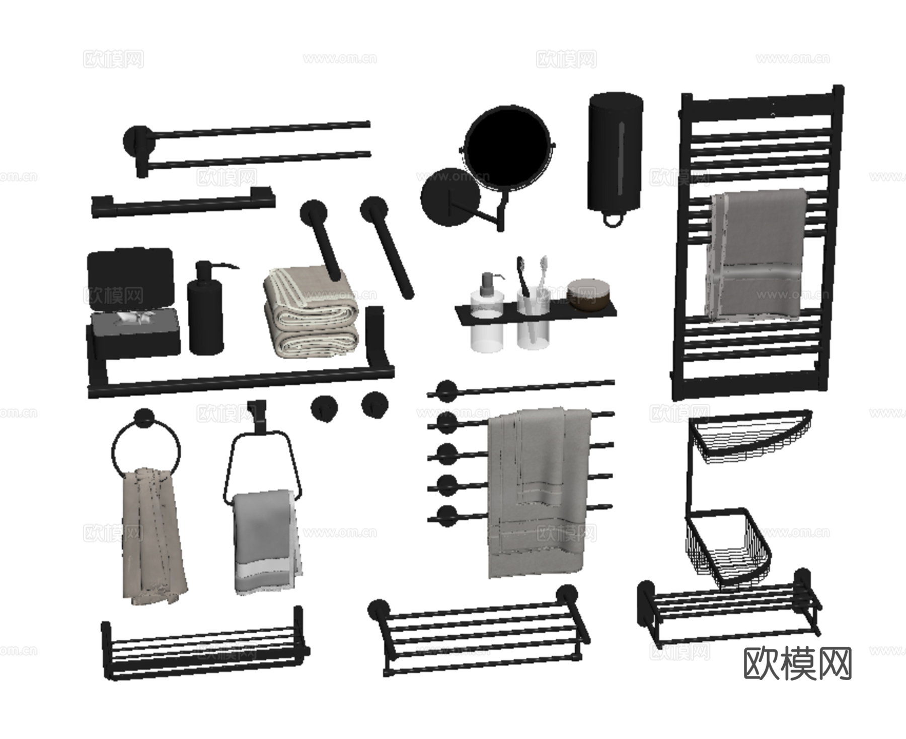 现代卫浴用品 毛巾架 卫浴小件 化妆镜 暖气片su模型