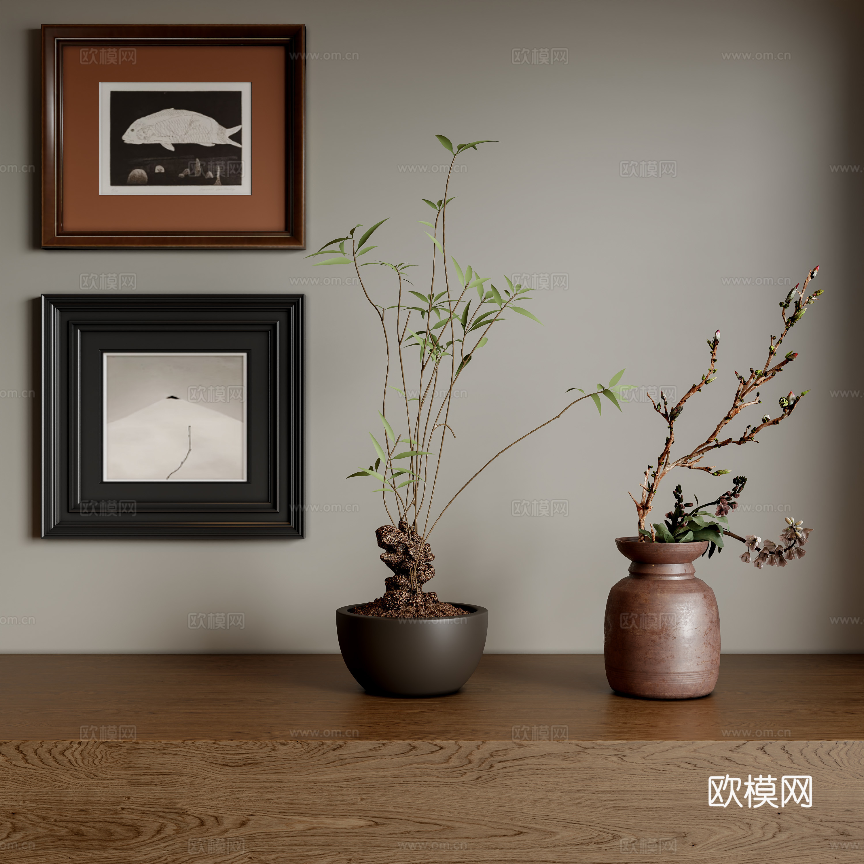 中古风盆景 盆栽su模型下载（渲染图2）