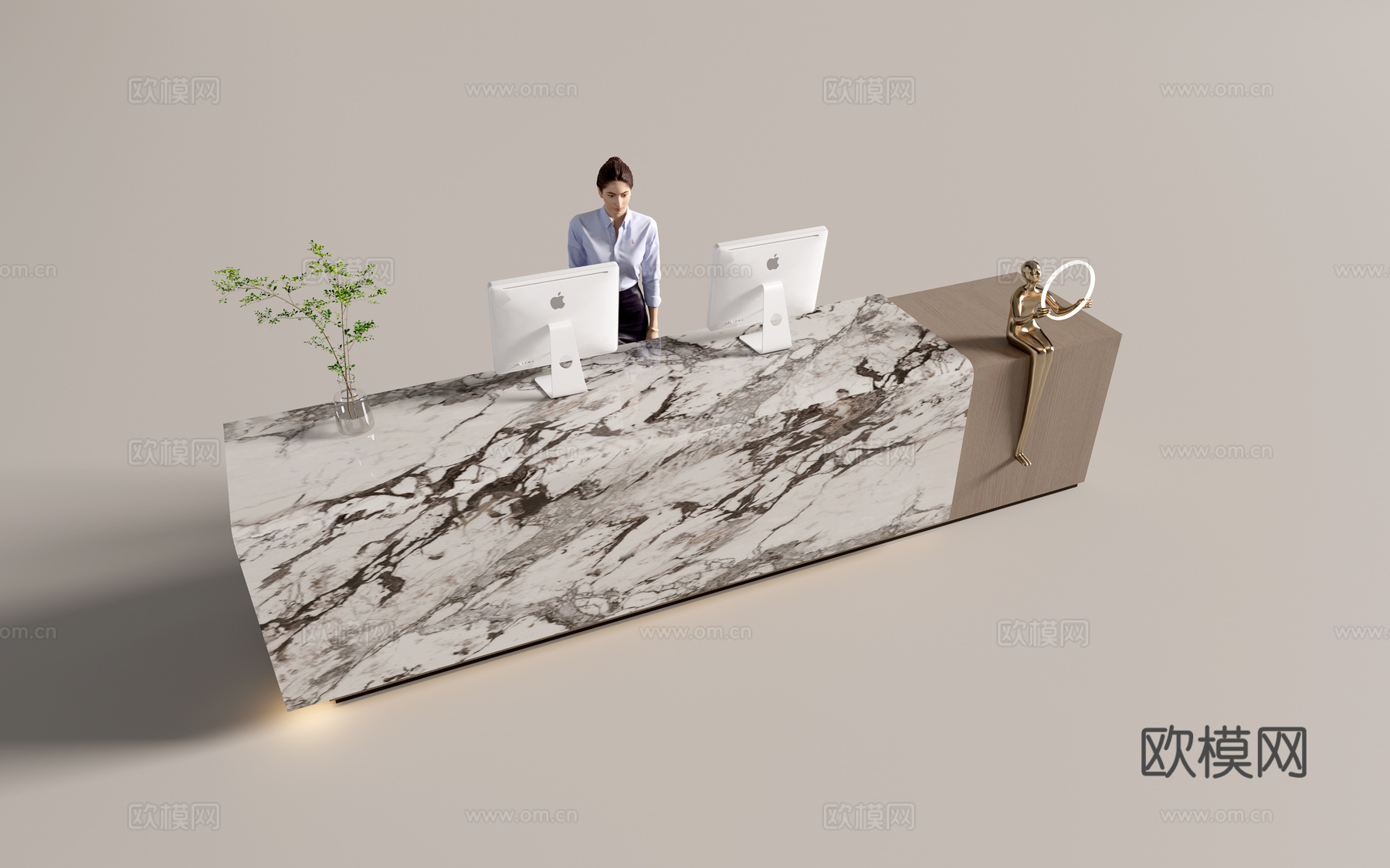现代公司前台 接待台 服务台su模型下载（渲染图2）