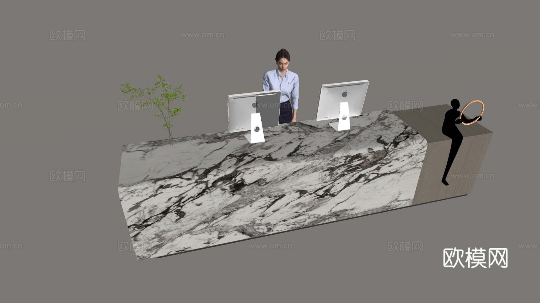 现代公司前台 接待台 服务台su模型下载（渲染图1）