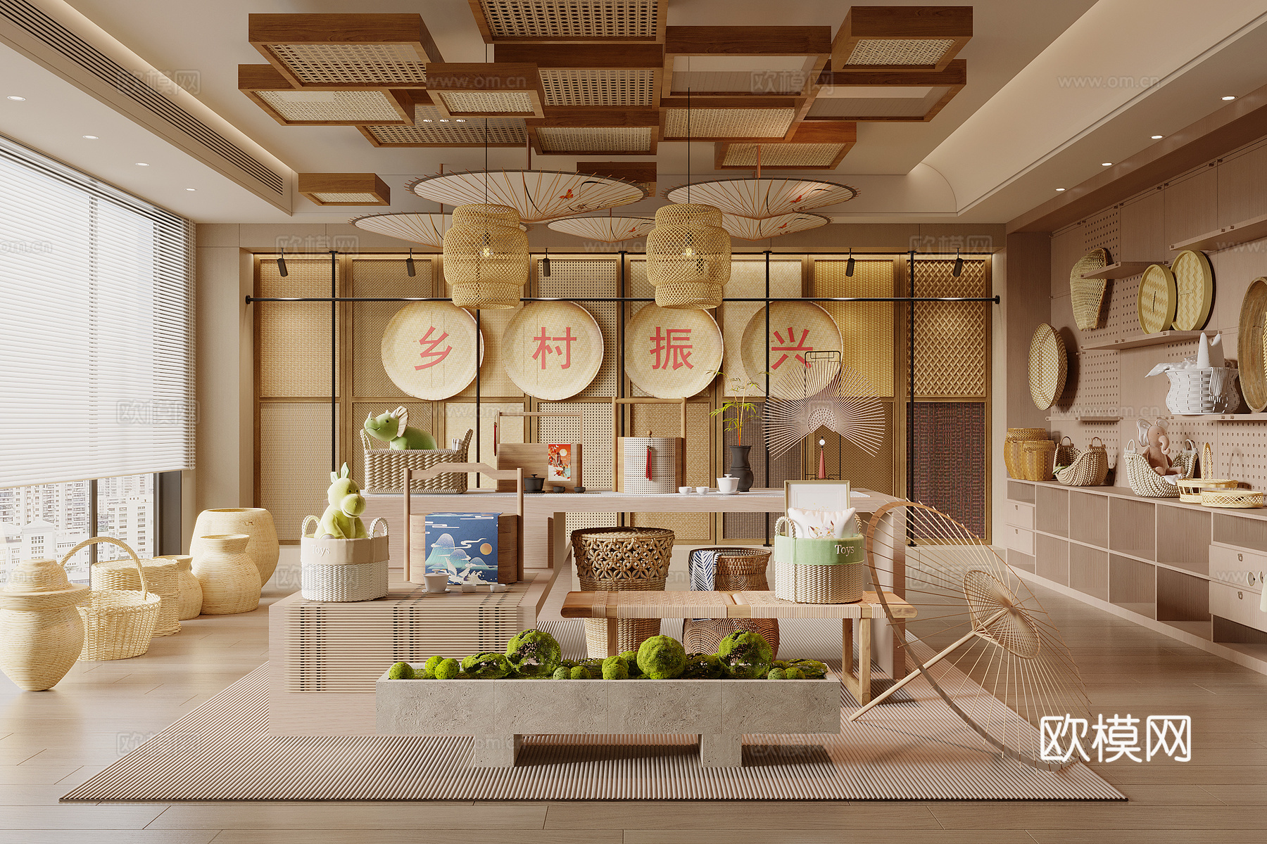 新中式非遗藤编用品展厅3d模型下载