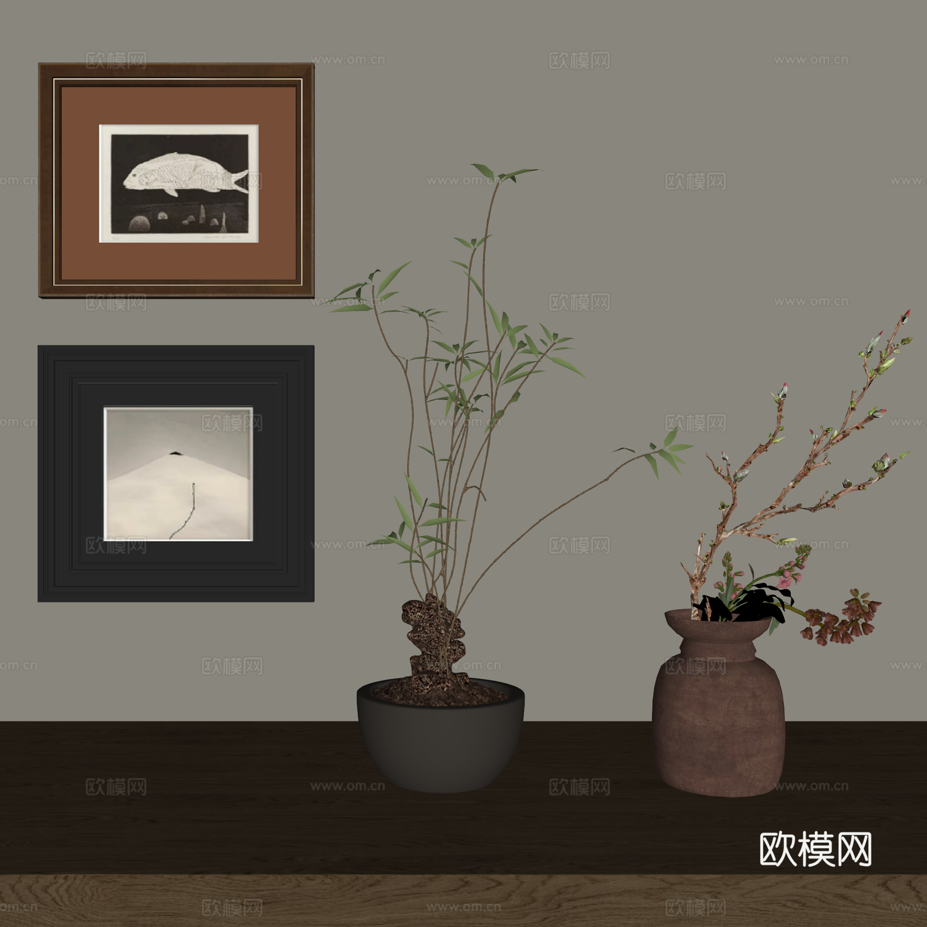 中古风盆景 盆栽su模型下载（渲染图1）