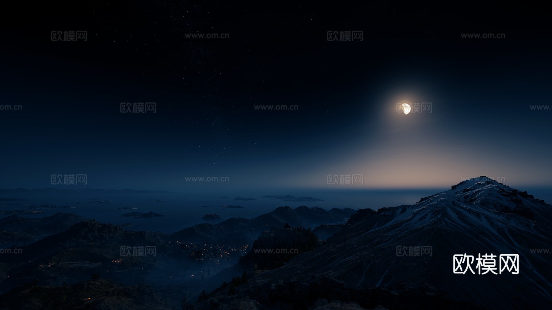 山谷小镇夜景 窗外景