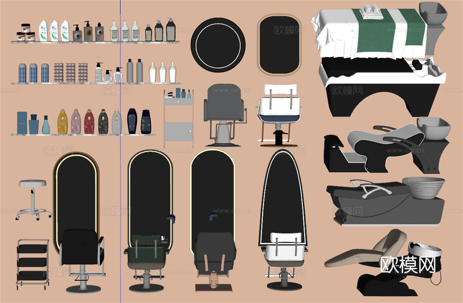 理发椅  洗头床su模型
