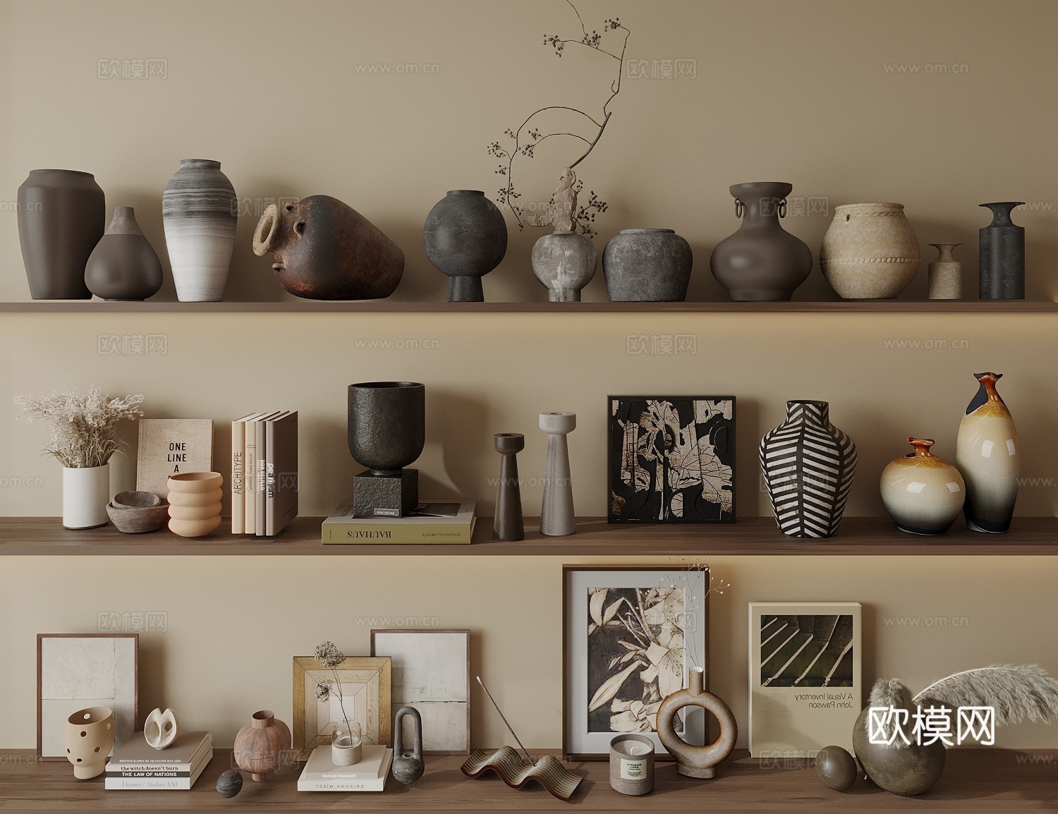 中古风书籍 陶瓷 装饰画 烛灯 花瓶花艺3d模型下载