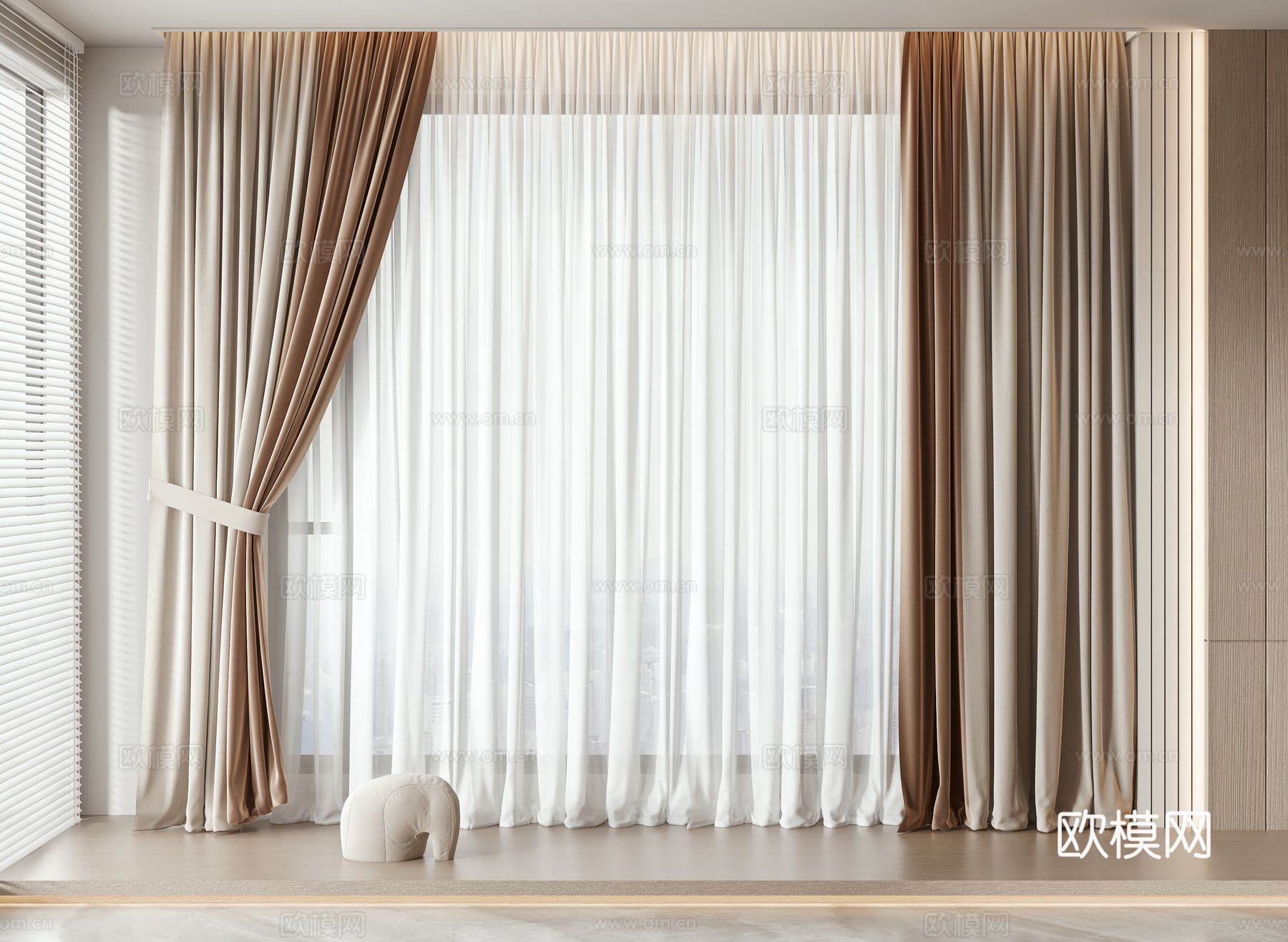 现代窗帘 窗纱3d模型下载（渲染图2）