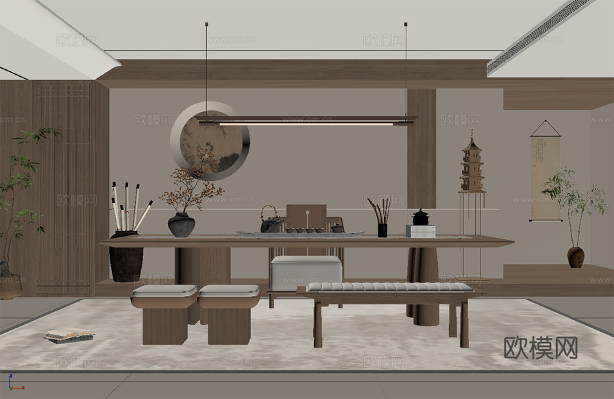新中式茶室 禅意茶室3d模型下载_ID15631196_3dmax免费模型-欧模网