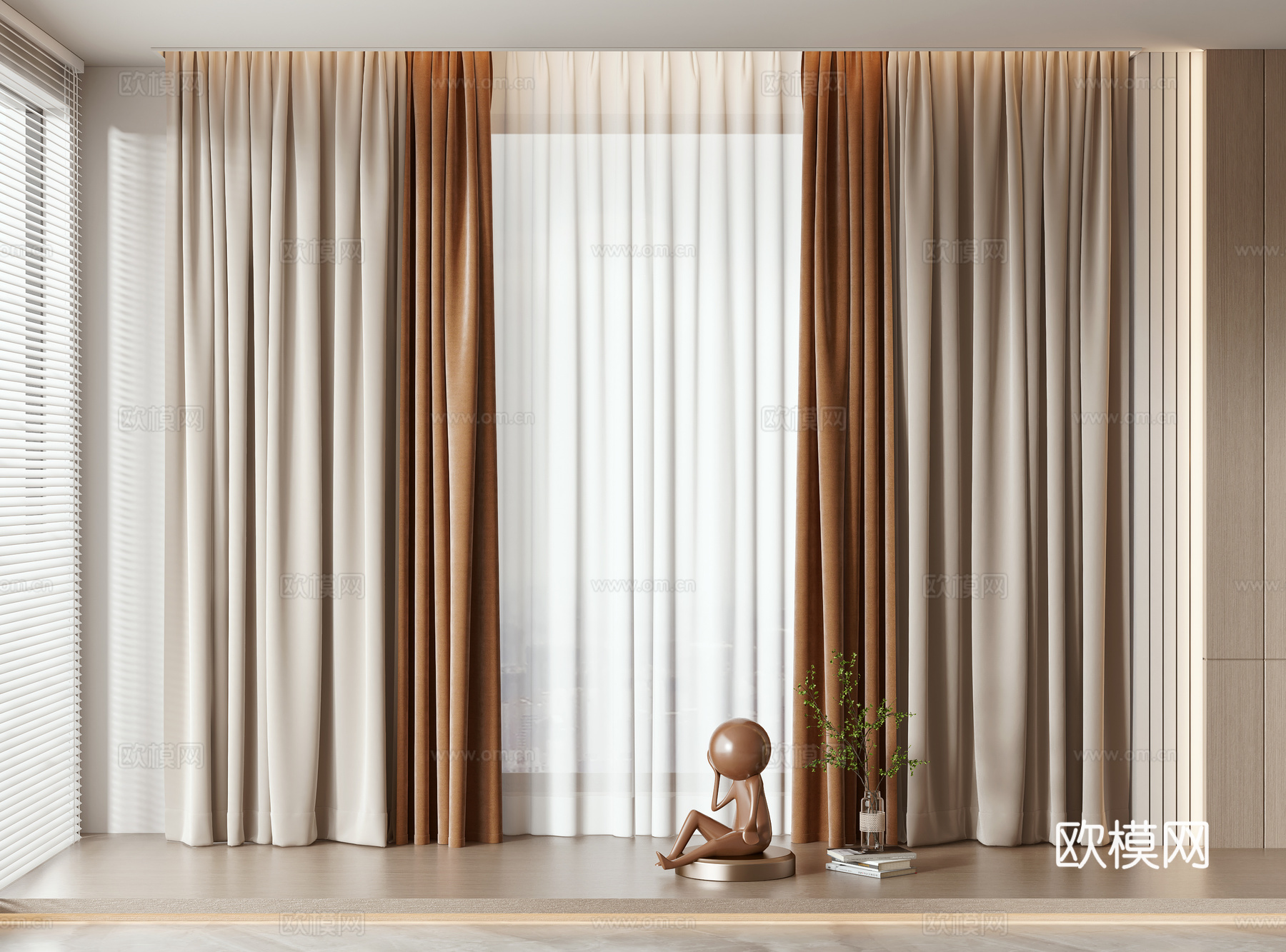 现代窗帘 窗纱3d模型下载（渲染图3）