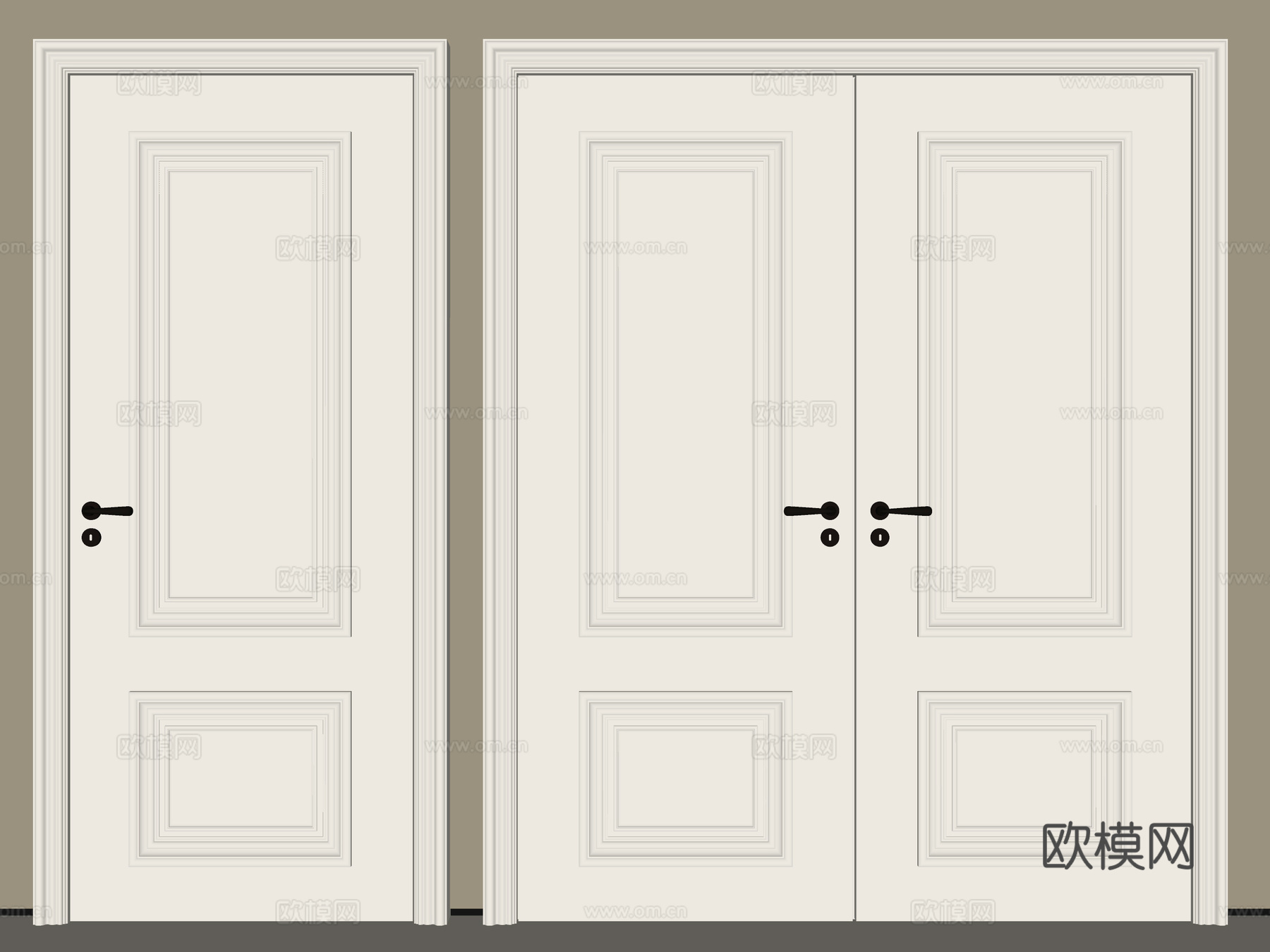 简欧卧室门 双开门su模型