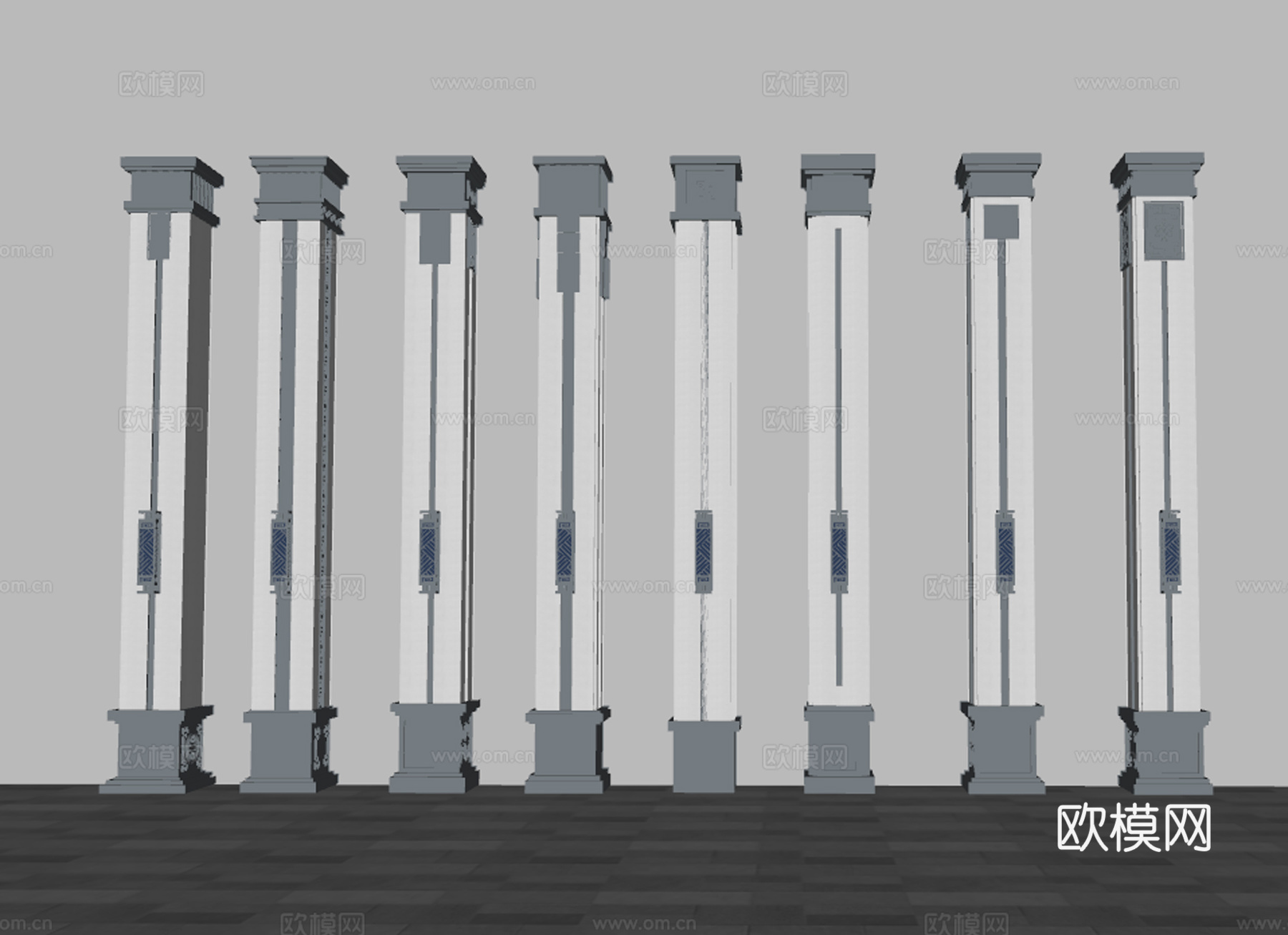 中式柱子 罗马柱su模型