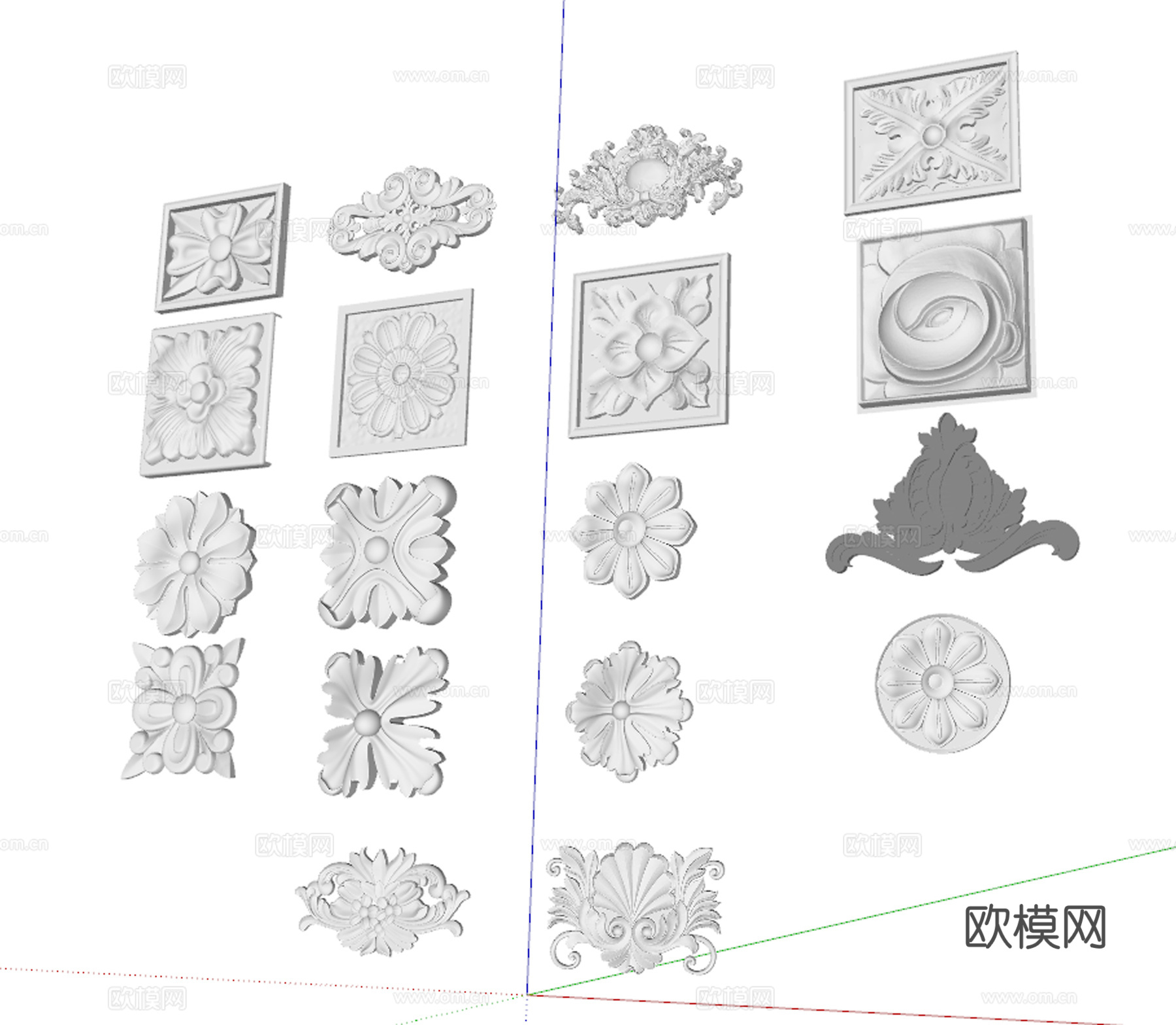 欧式浮雕 太阳花 八角花su模型