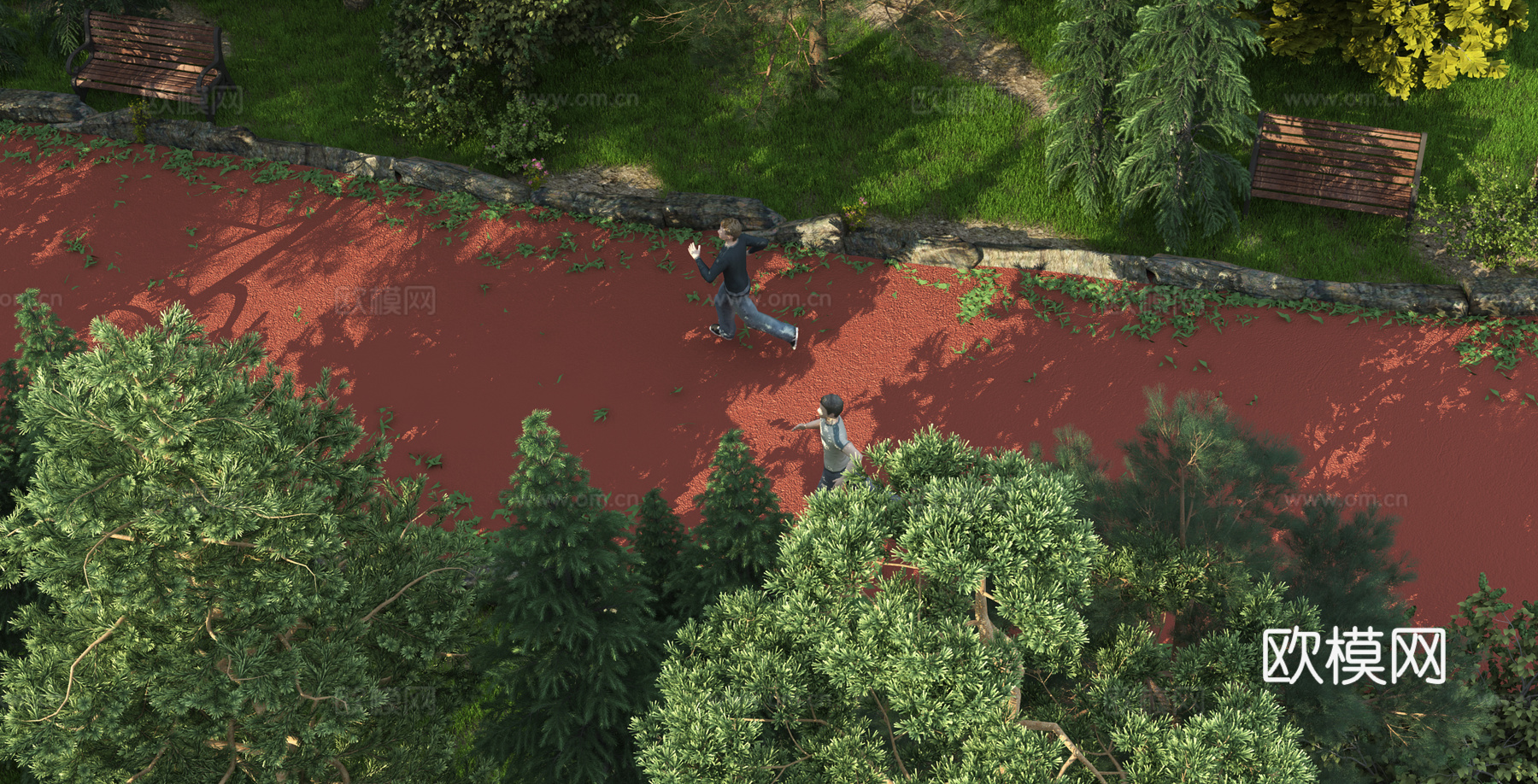 现代公园景观 跑道绿道3d模型下载