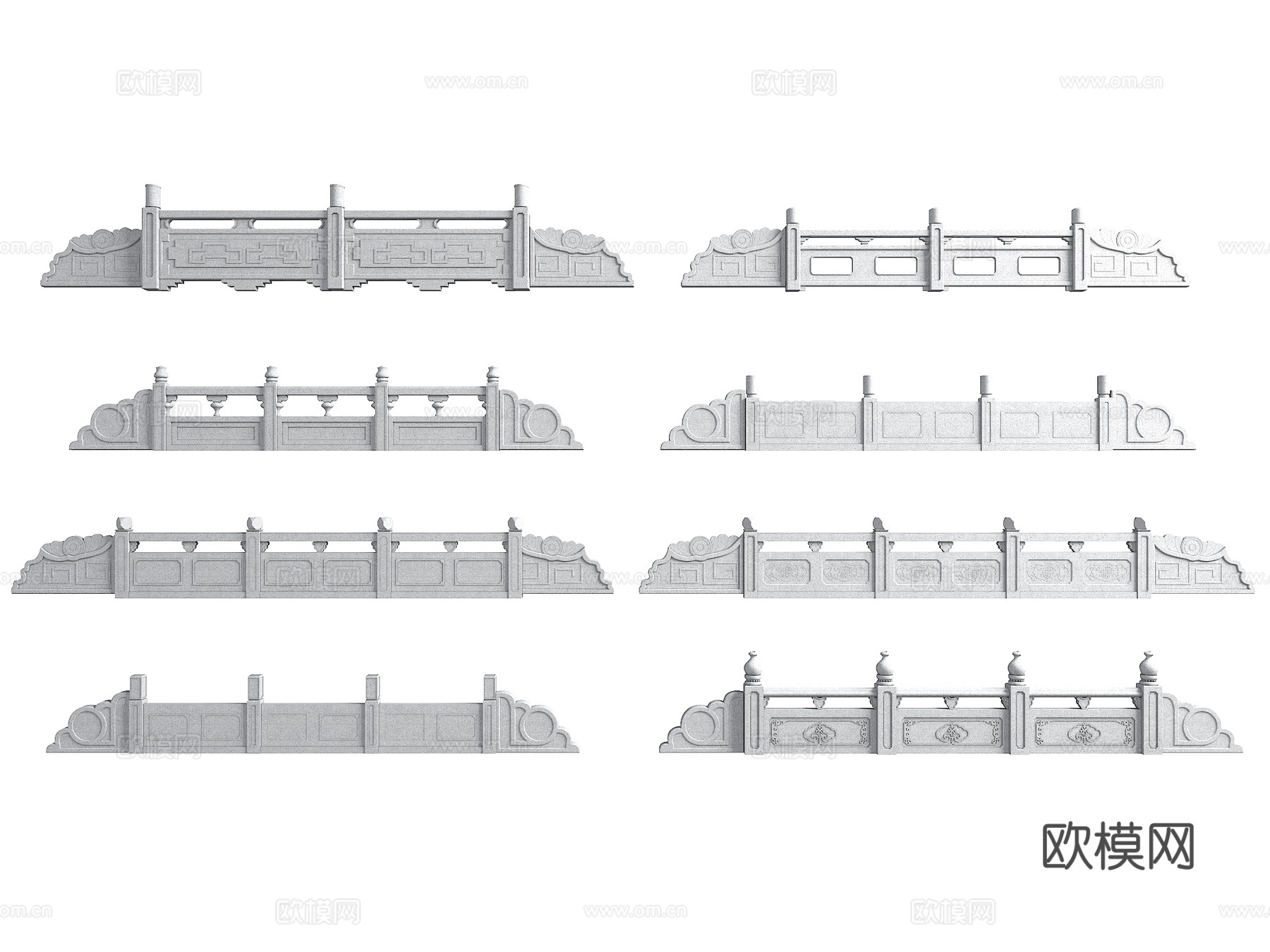 中式石栏杆 桥栏杆 河道护栏 汉白玉栏杆3d模型