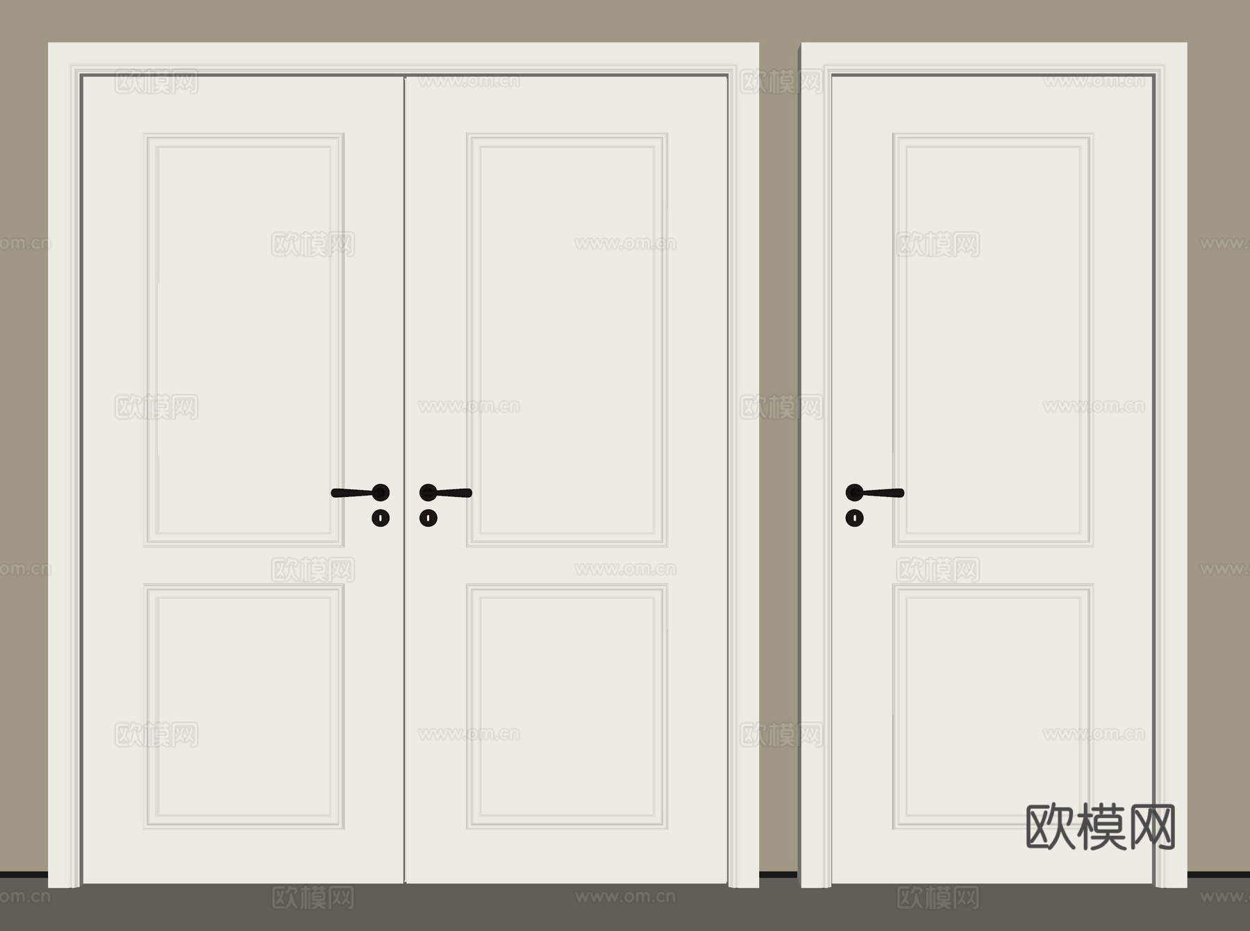 简欧卧室门 双开门su模型