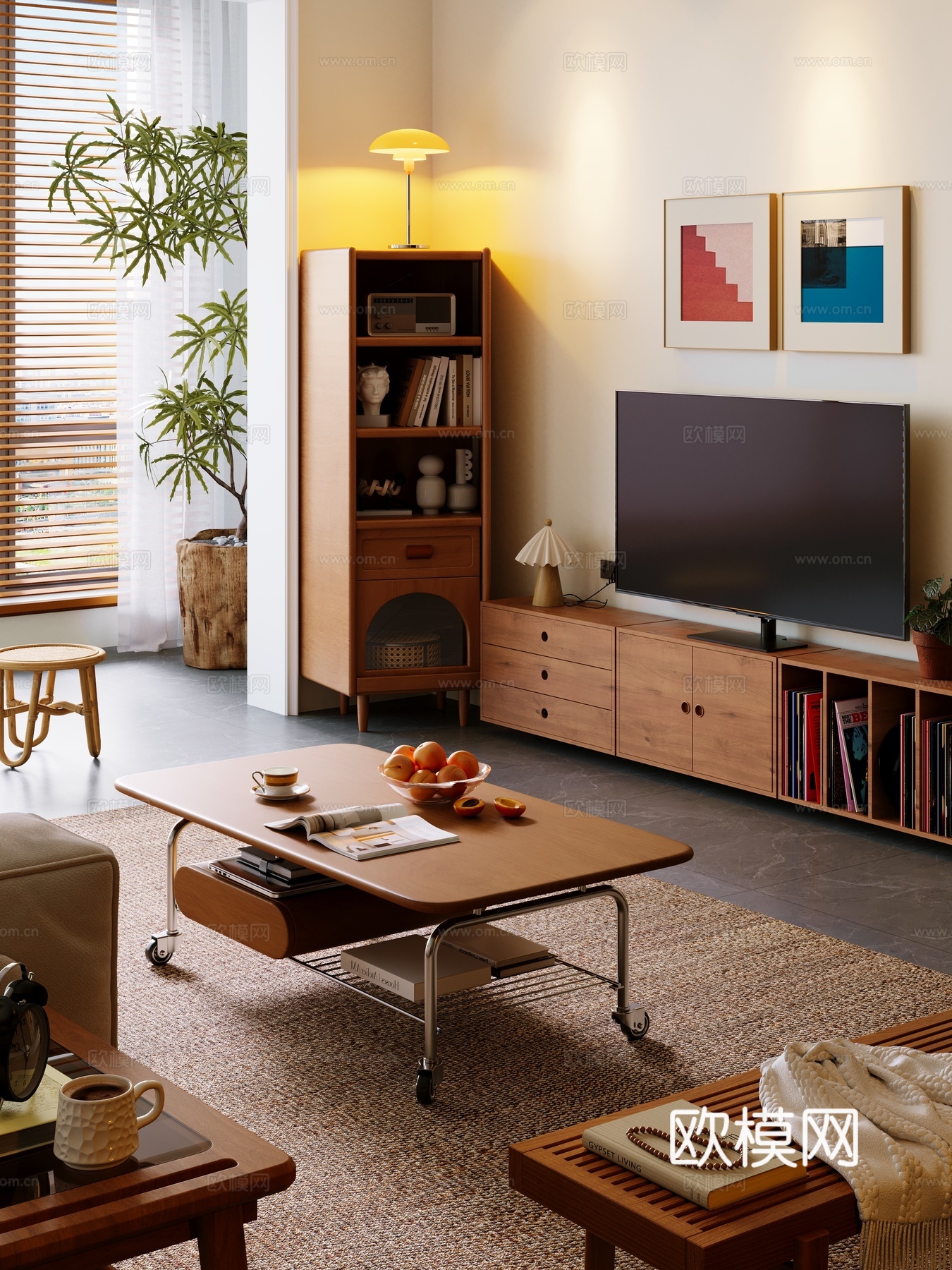 中古风茶几 电视柜3d模型下载