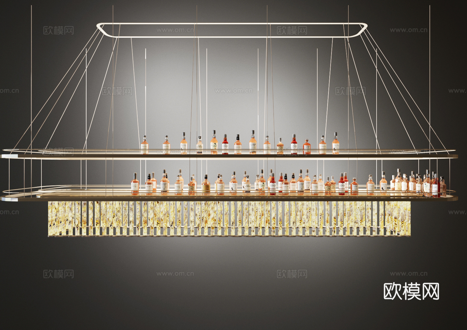 轻奢酒架 吧台酒架 发光酒架3d模型