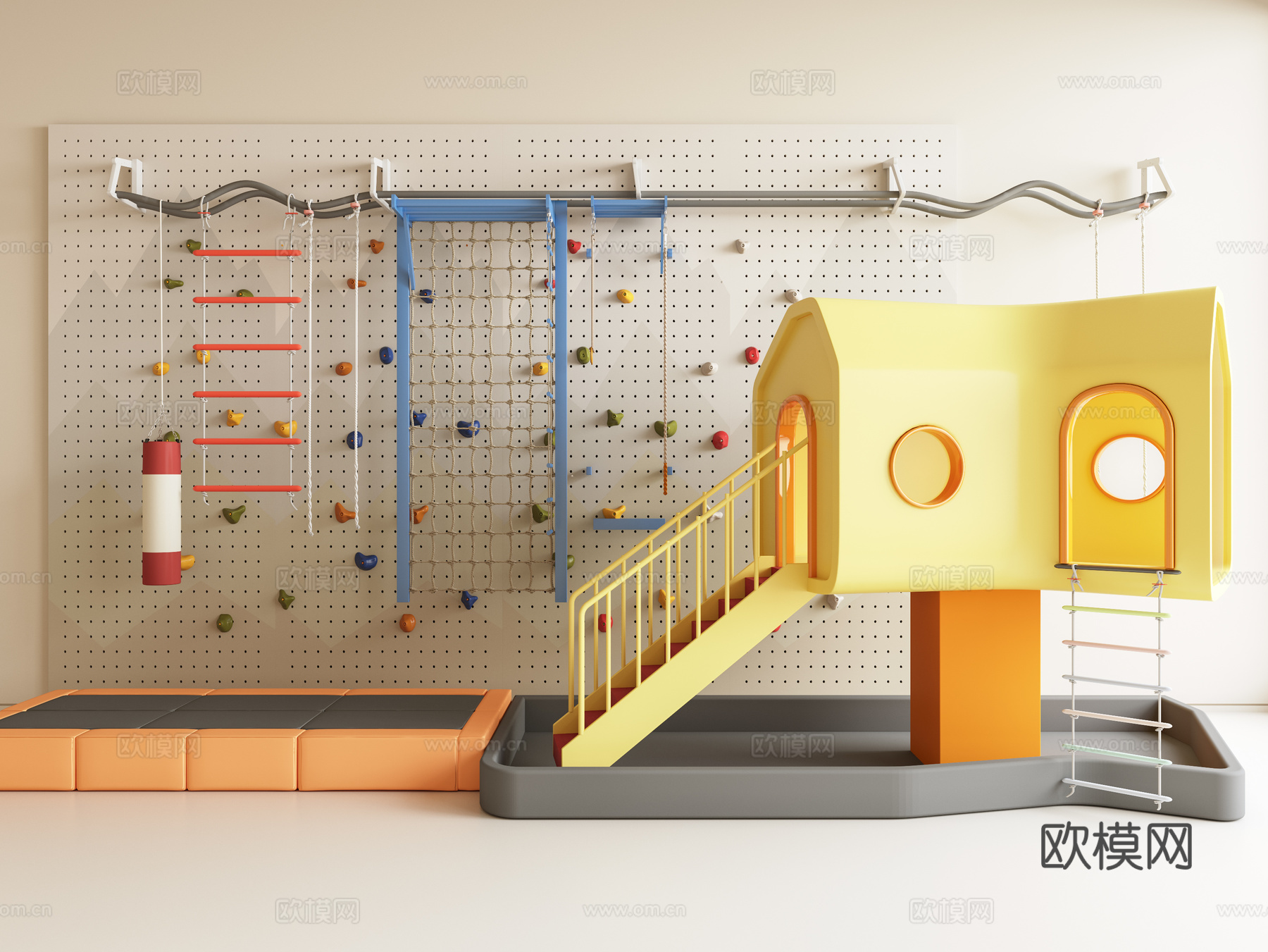 儿童器材 攀岩墙 攀爬架 儿童滑滑梯3d模型