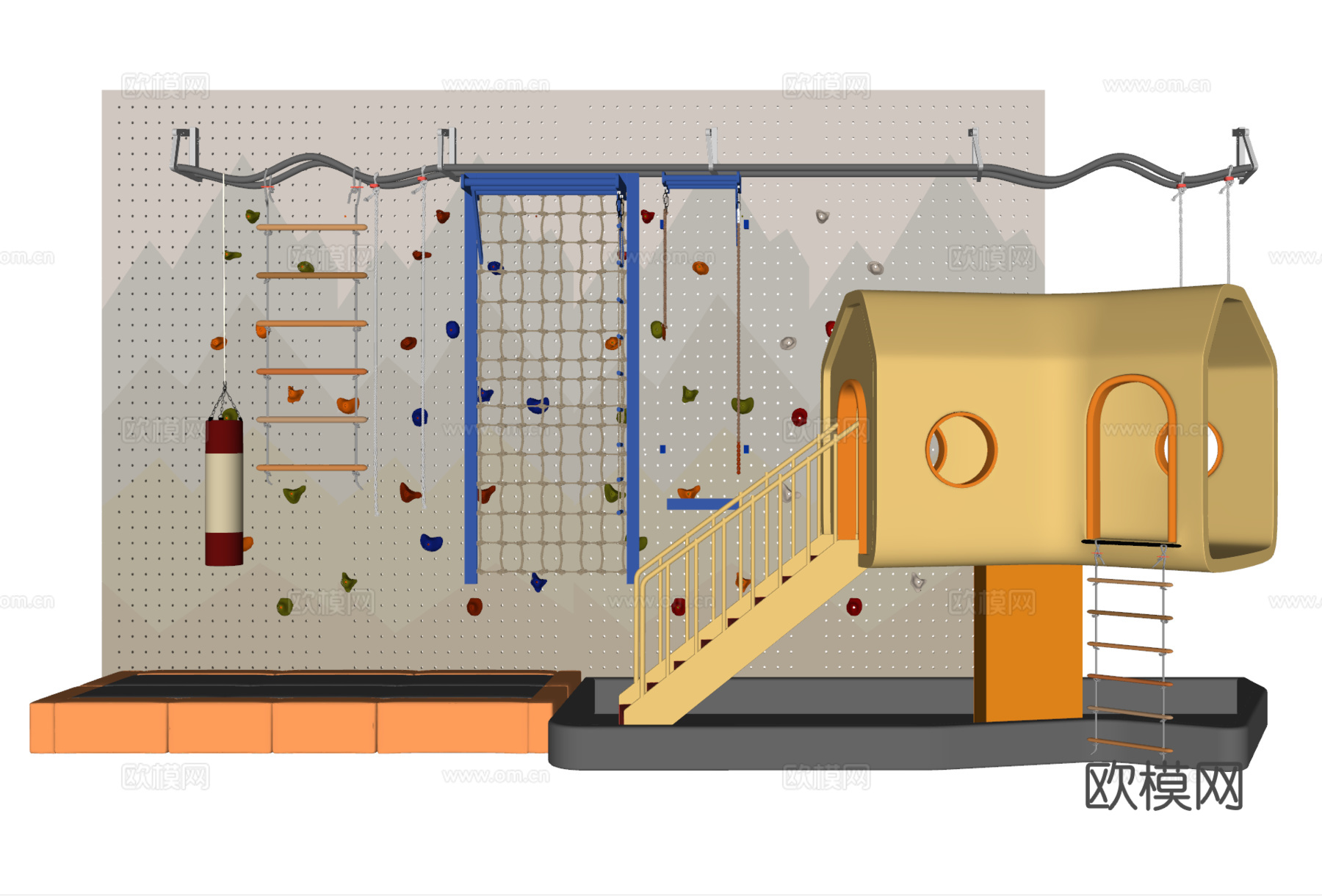 儿童器材 攀岩墙 攀爬架su模型