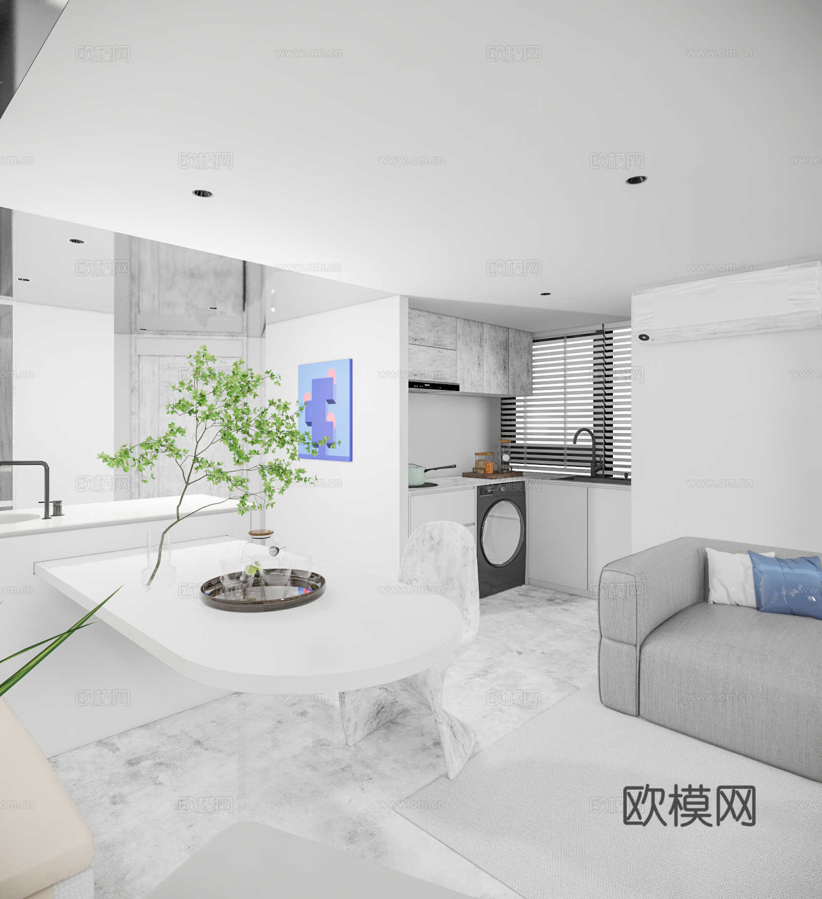 现代年轻单身公寓 酒店式公寓su模型下载（渲染图3）